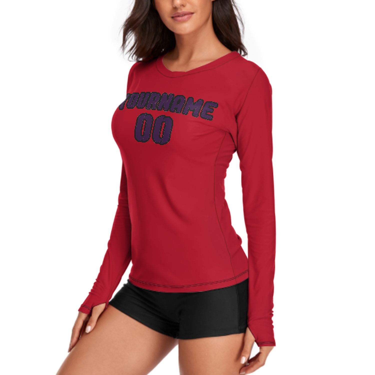 Maßgeschneidertes Rot Lila Damen Langarmshirt