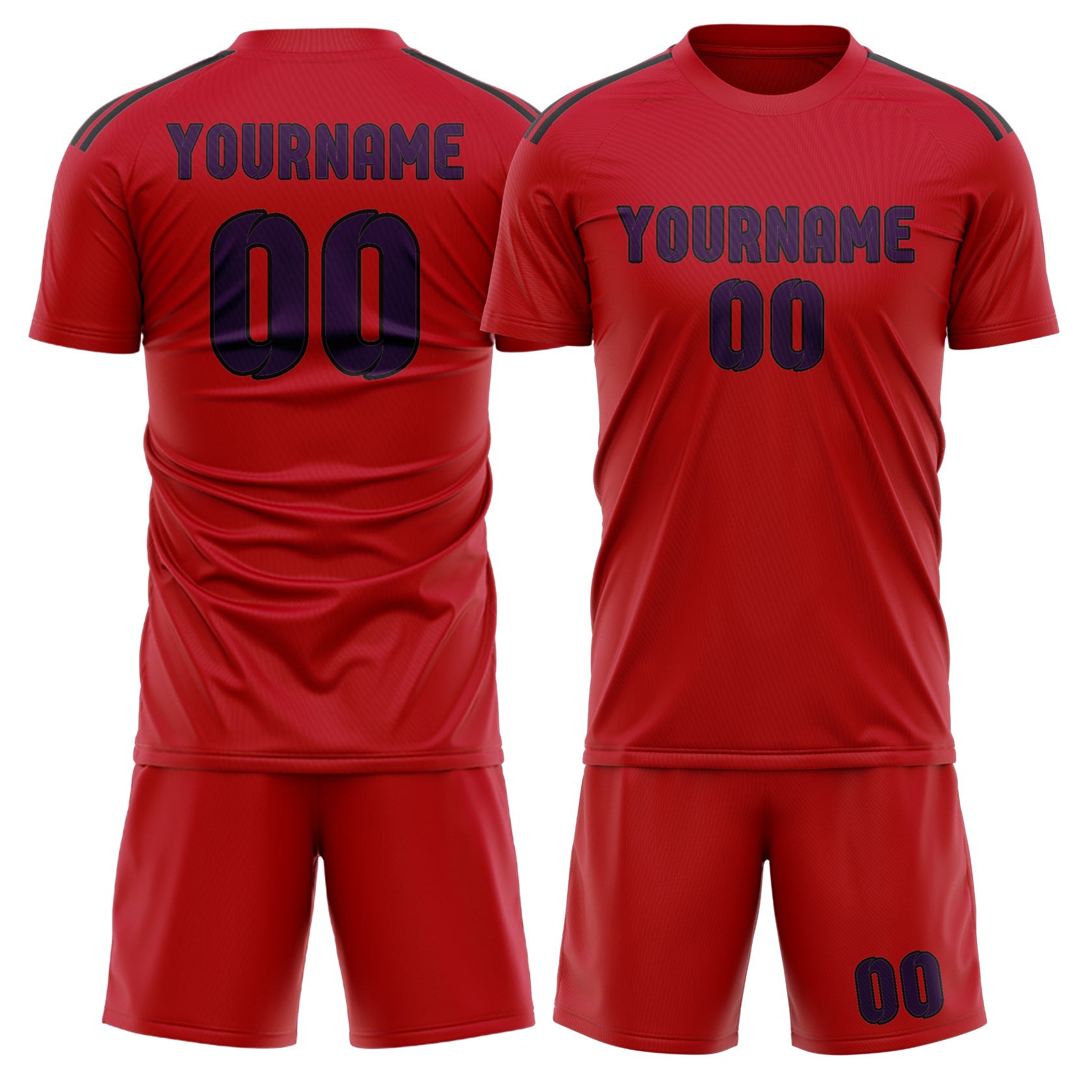 Maßgeschneidertes Professionelles Rot Lila Fußballtrikot-Set