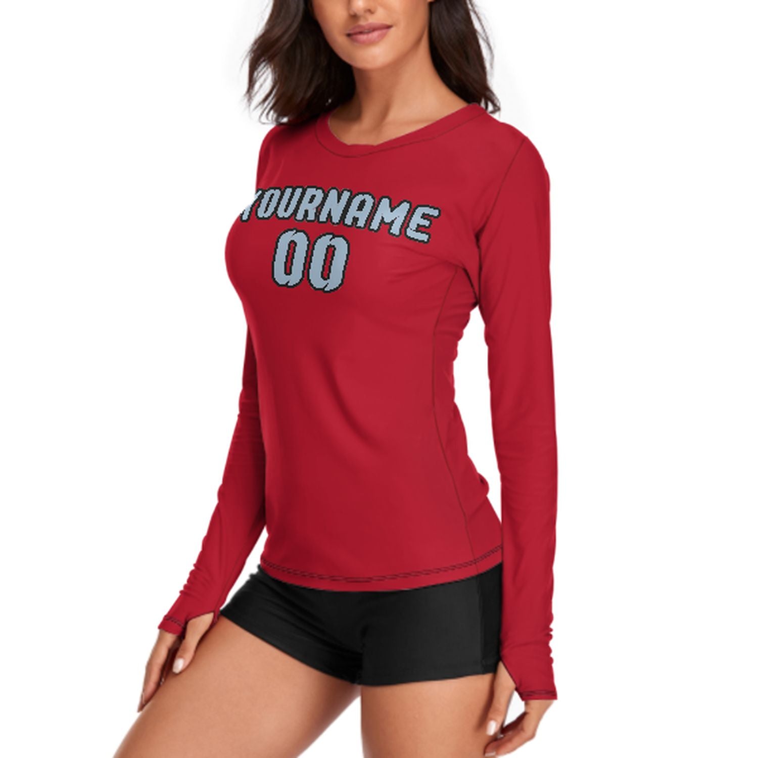 Maßgeschneidertes Rot Hellblau Damen Langarmshirt