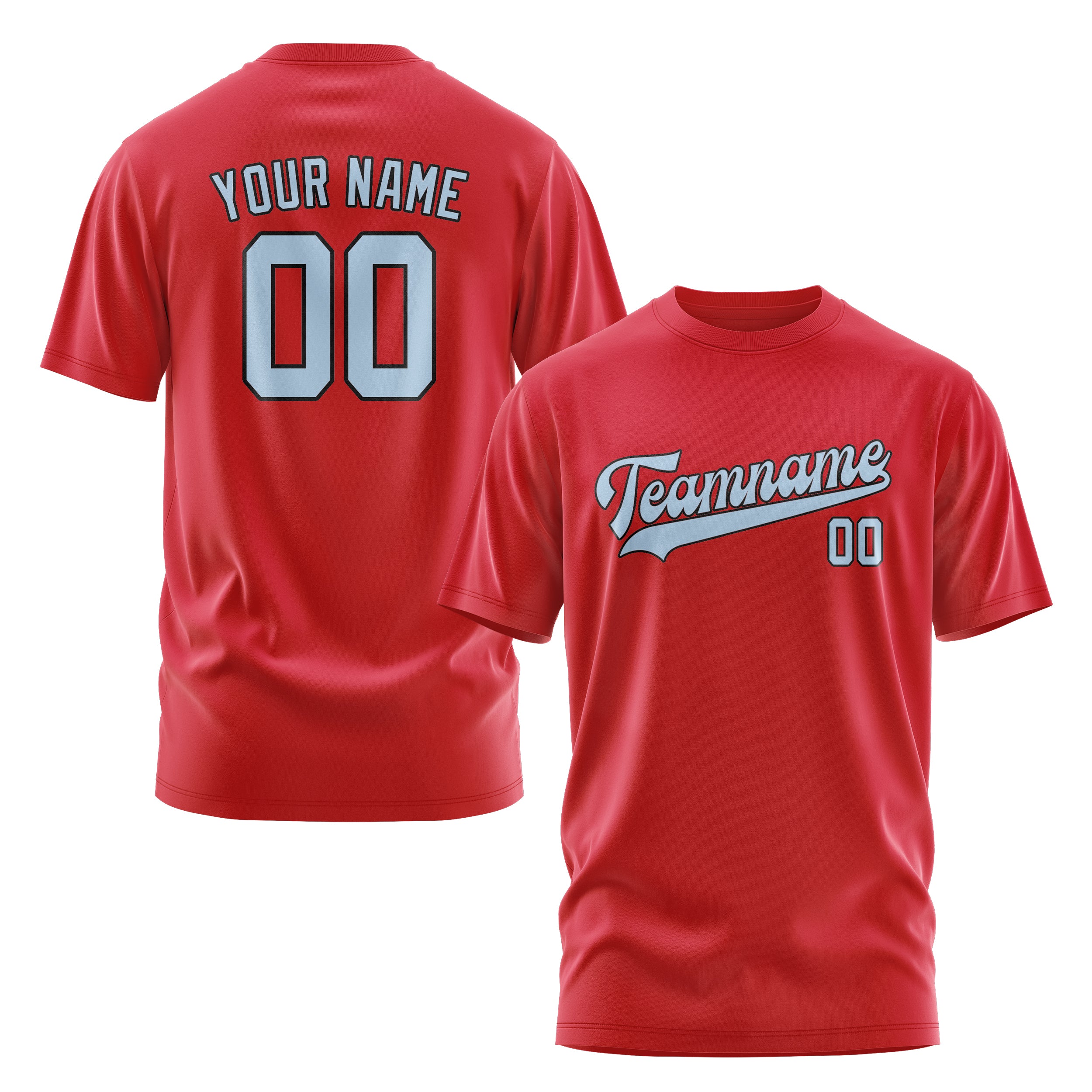 Maßgeschneidertes Rot Hellblau T-Shirt