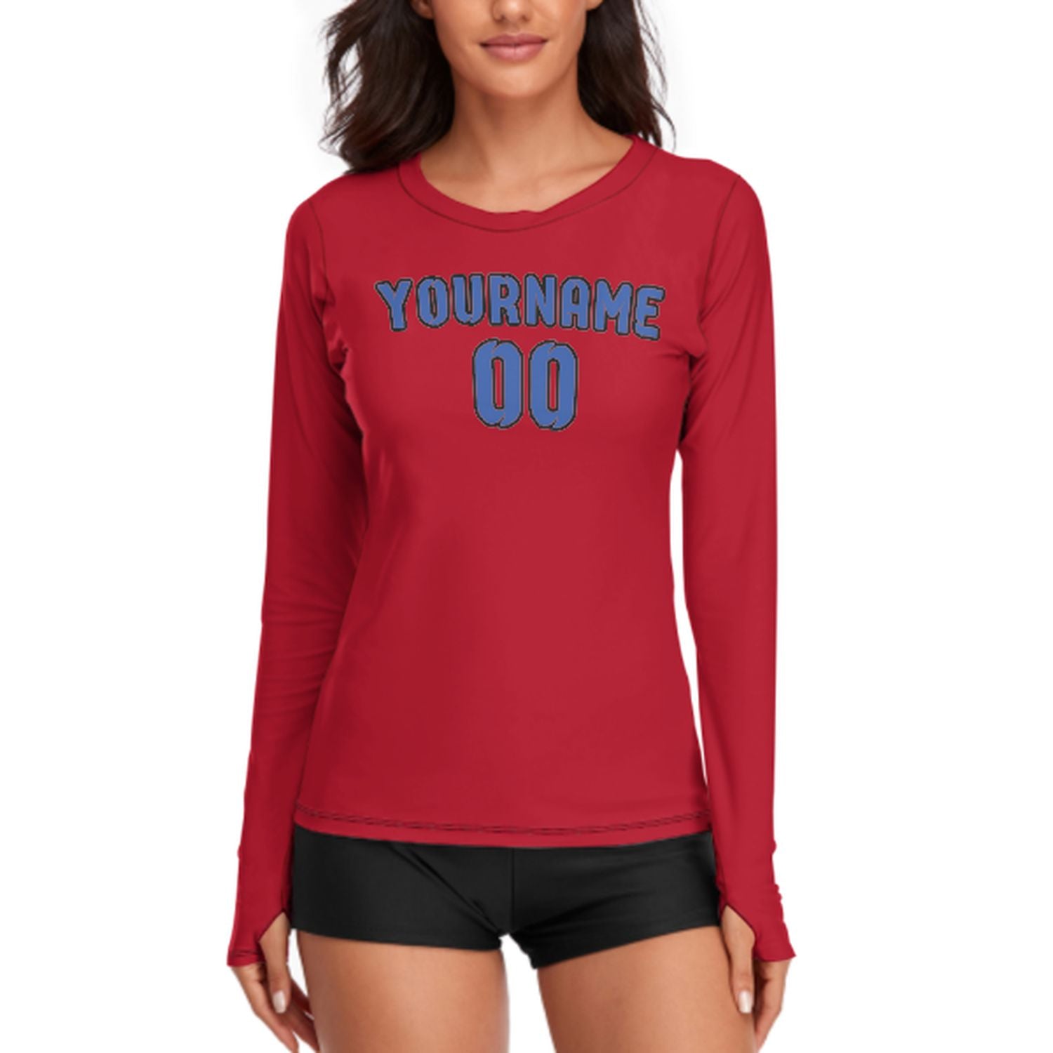 Maßgeschneidertes Rot Himmelblau Damen Langarmshirt