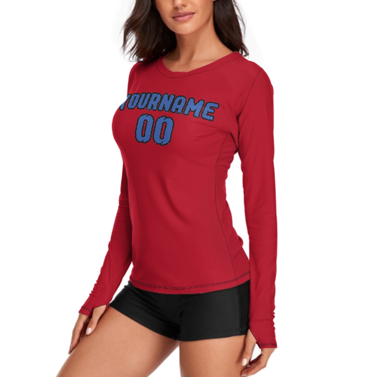 Maßgeschneidertes Rot Himmelblau Damen Langarmshirt