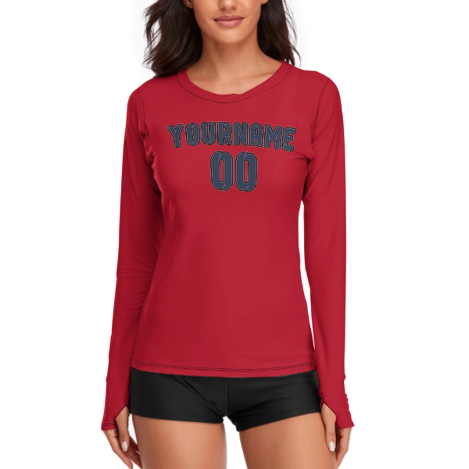 Maßgeschneidertes Rot Marineblau Damen Langarmshirt
