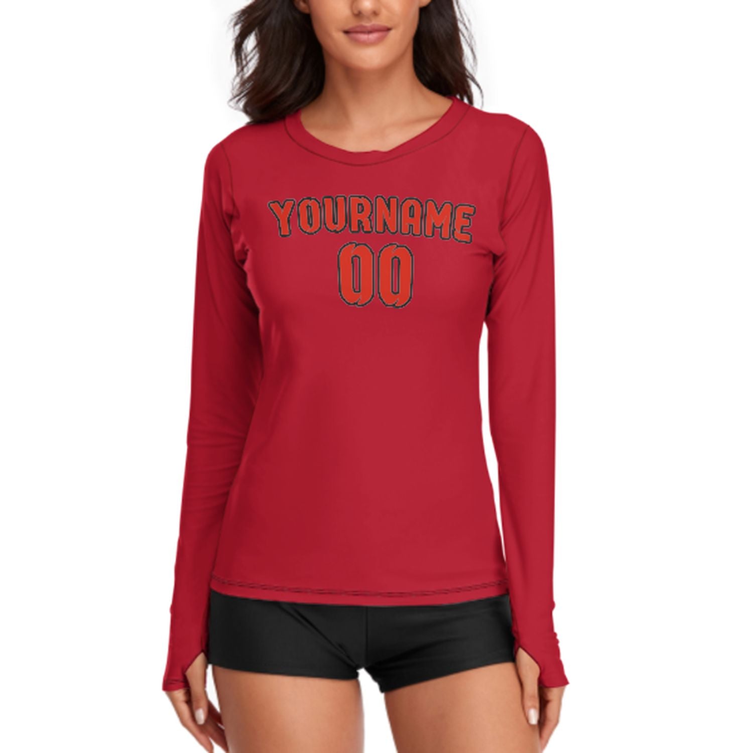 Maßgeschneidertes Rot Orangerot Damen Langarmshirt