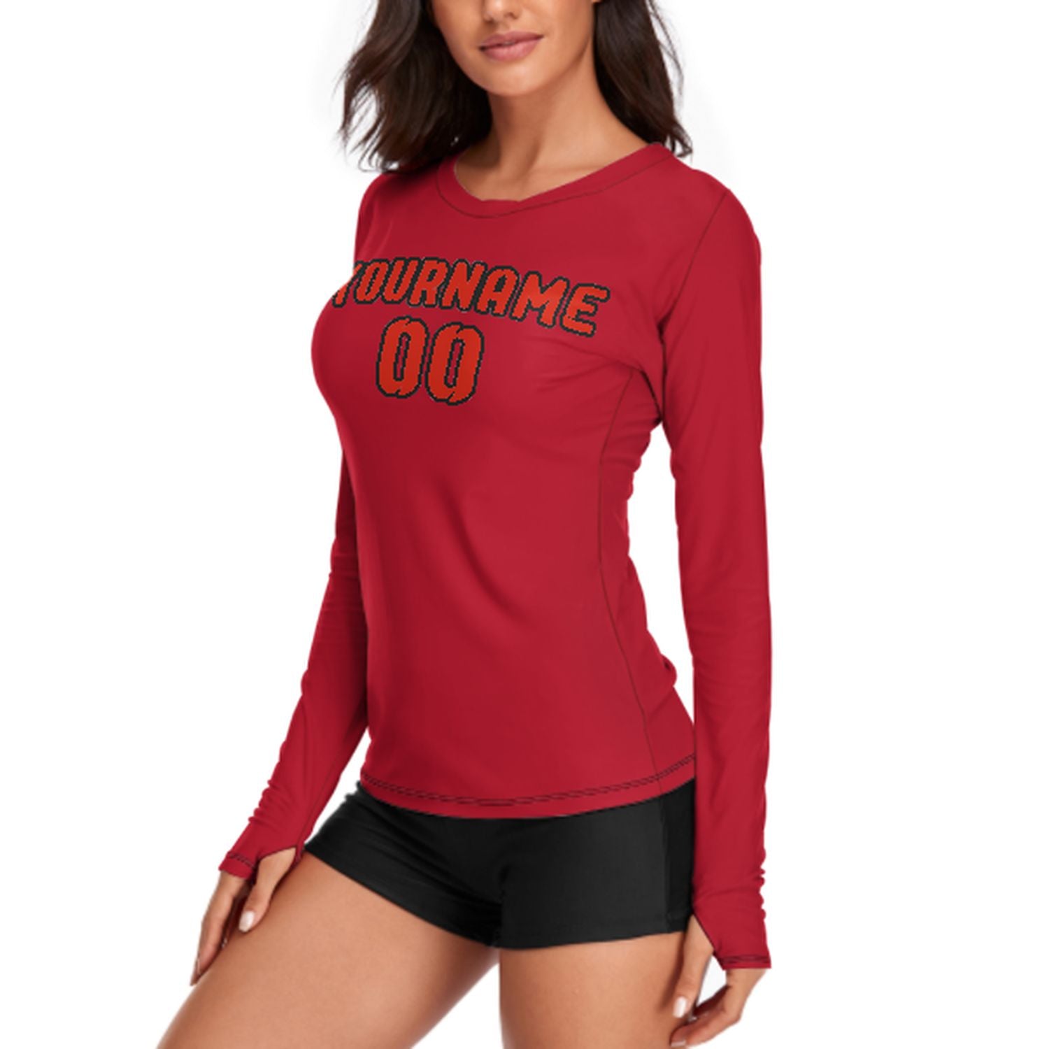 Maßgeschneidertes Rot Orangerot Damen Langarmshirt