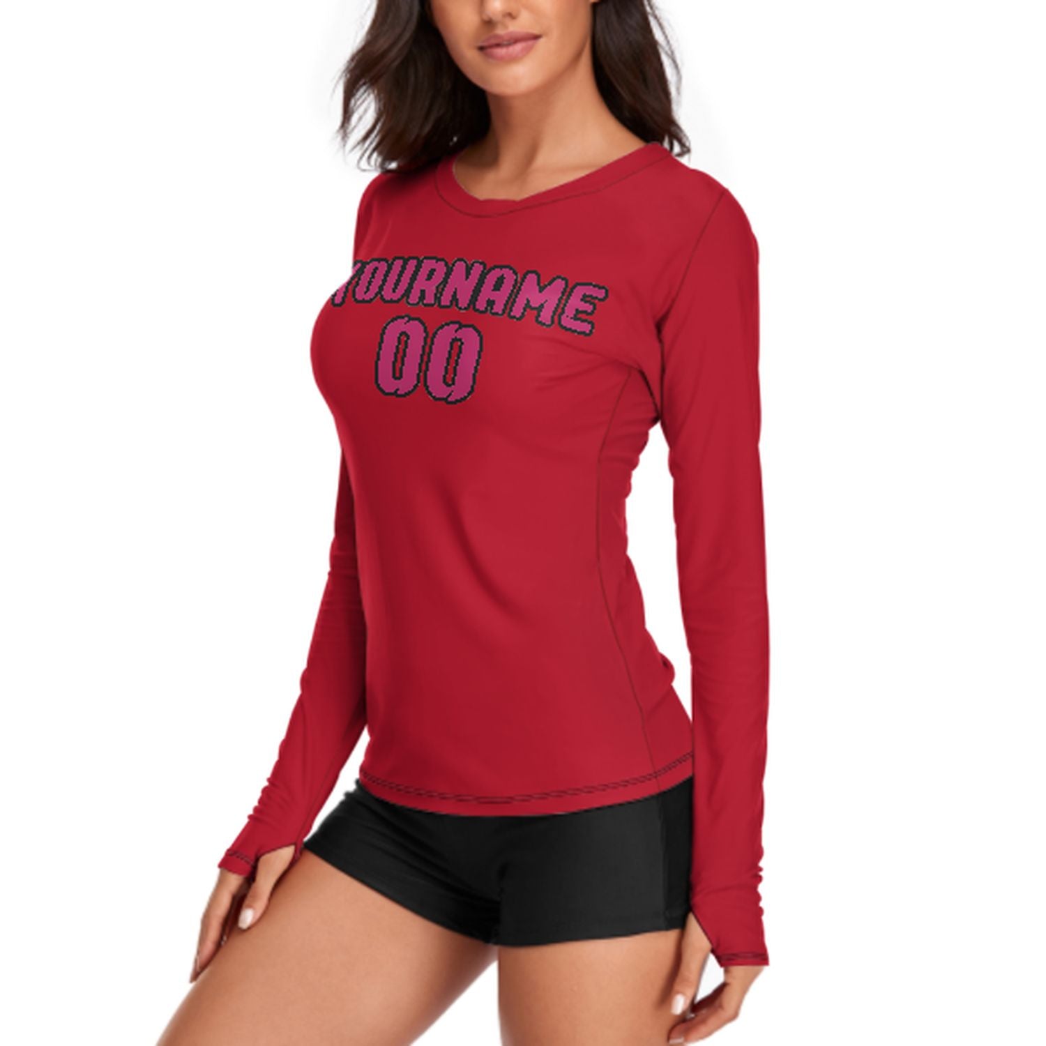 Maßgeschneidertes Rot Rosarot Damen Langarmshirt