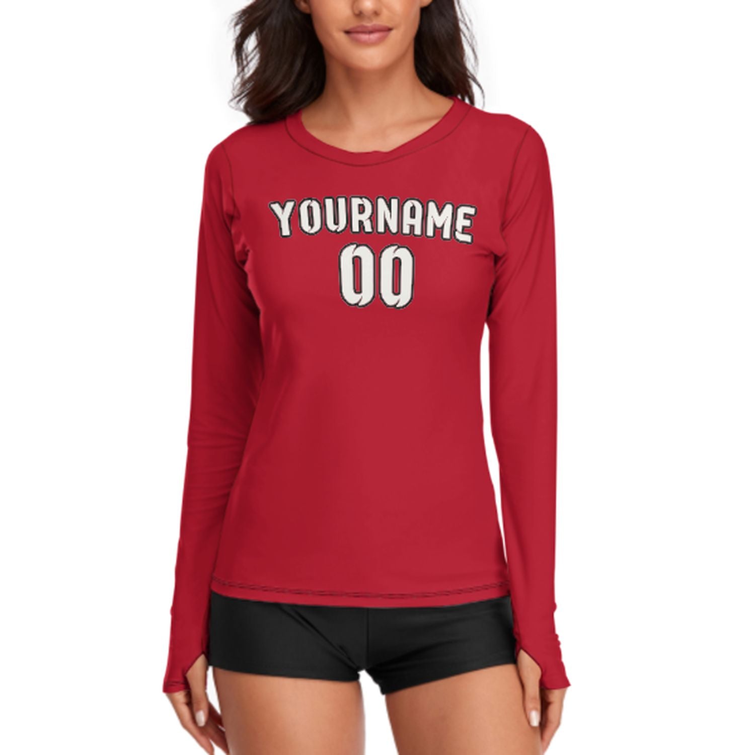 Maßgeschneidertes Rot Weiß Damen Langarmshirt