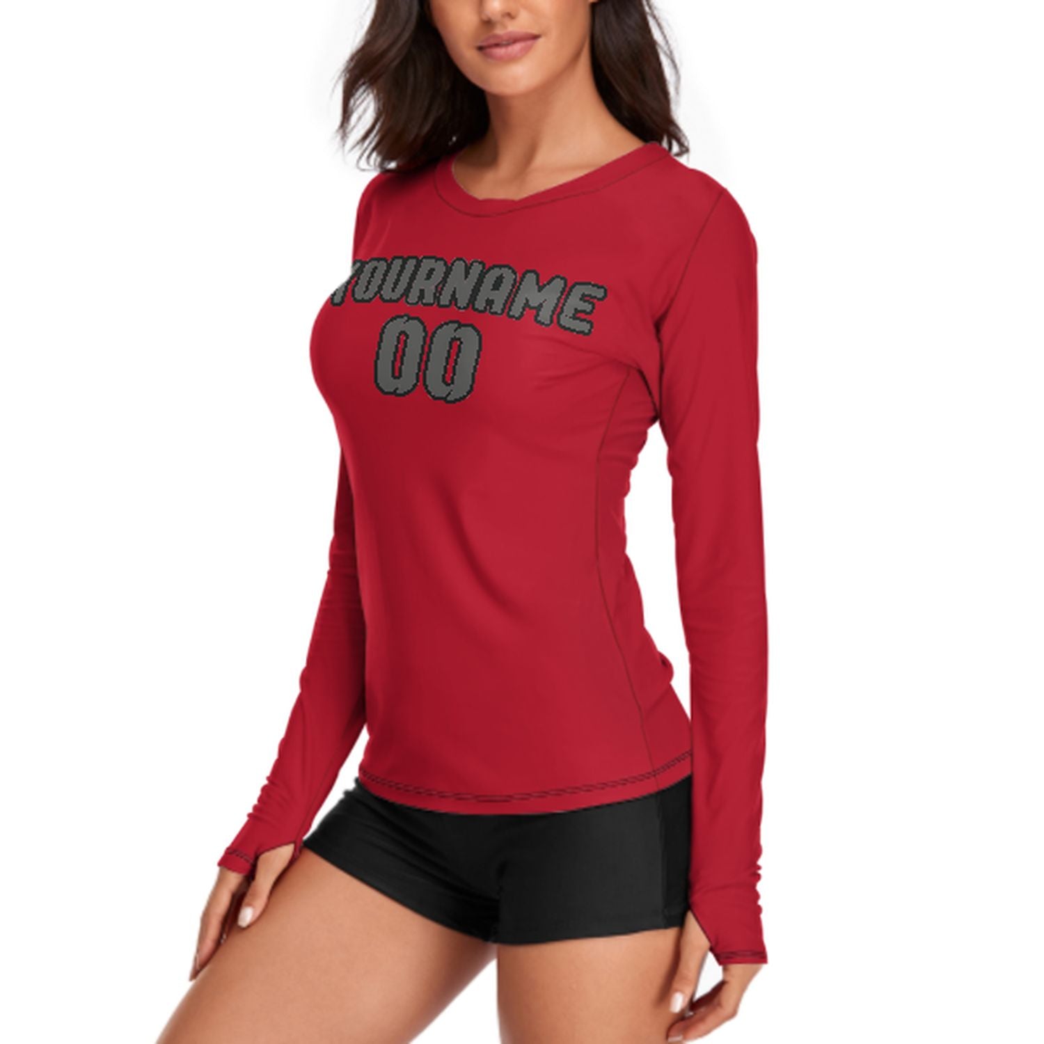 Maßgeschneidertes Rot Dunkelgrau Damen Langarmshirt