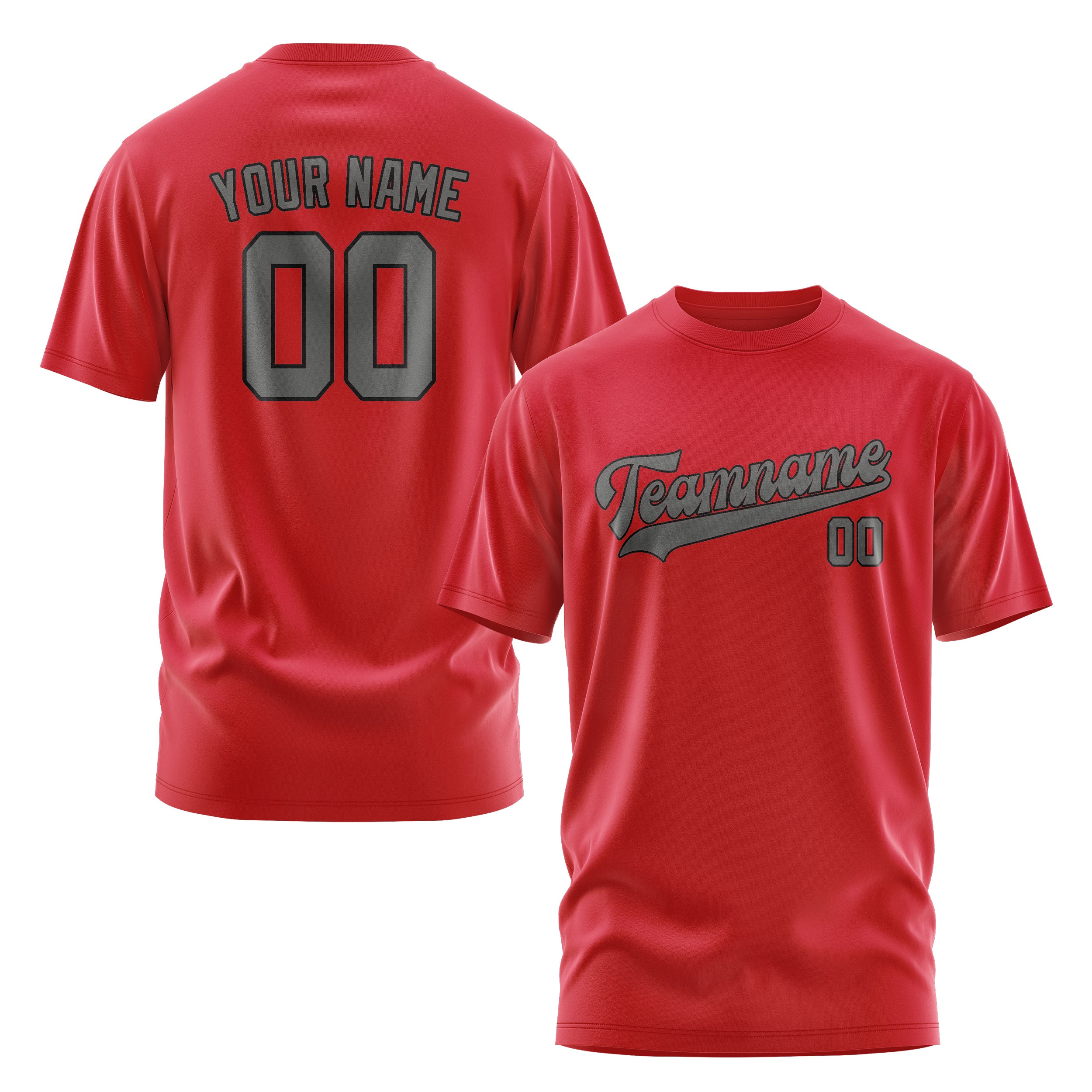 Maßgeschneidertes Rot Dunkelgrau T-Shirt