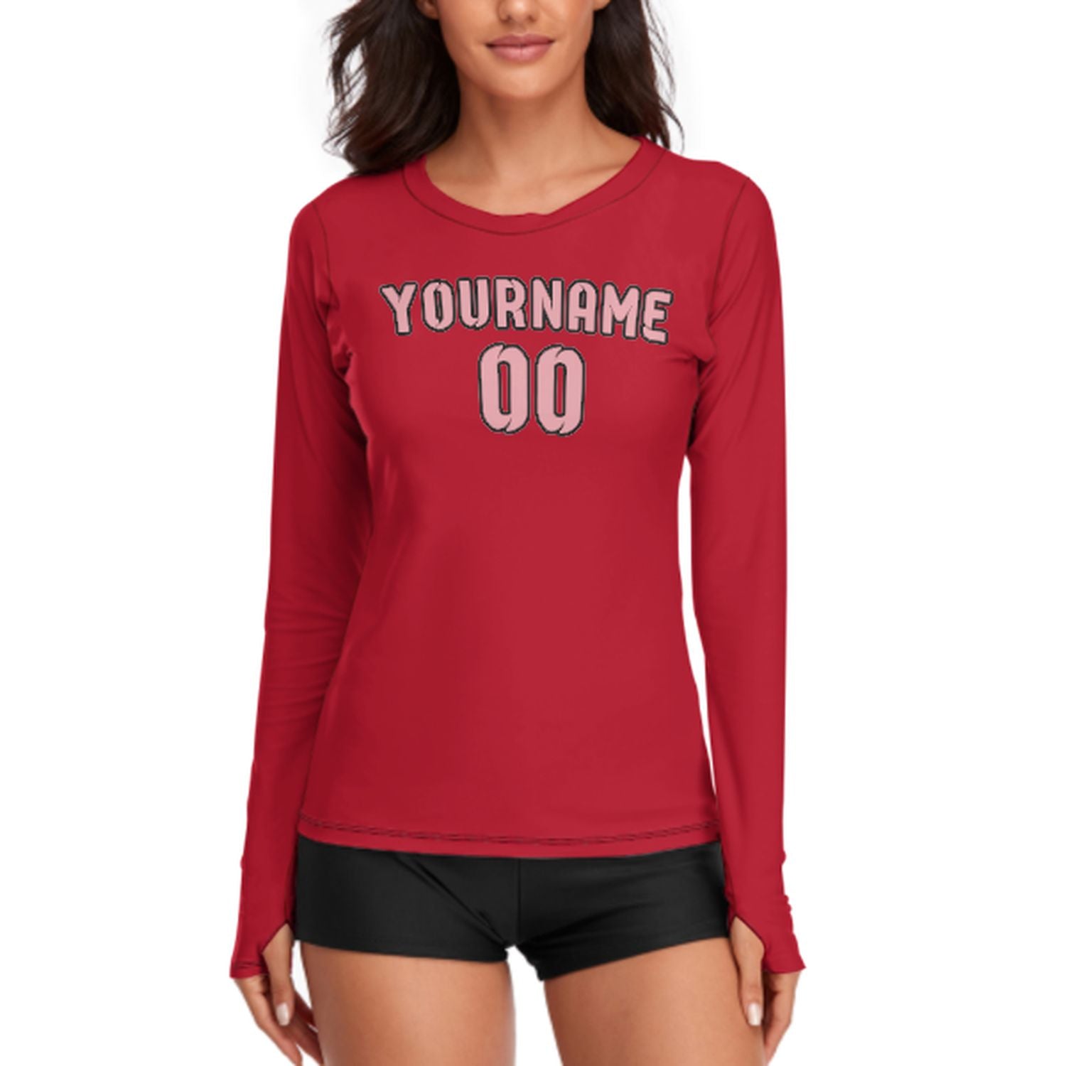 Maßgeschneidertes Rot Rosa Damen Langarmshirt