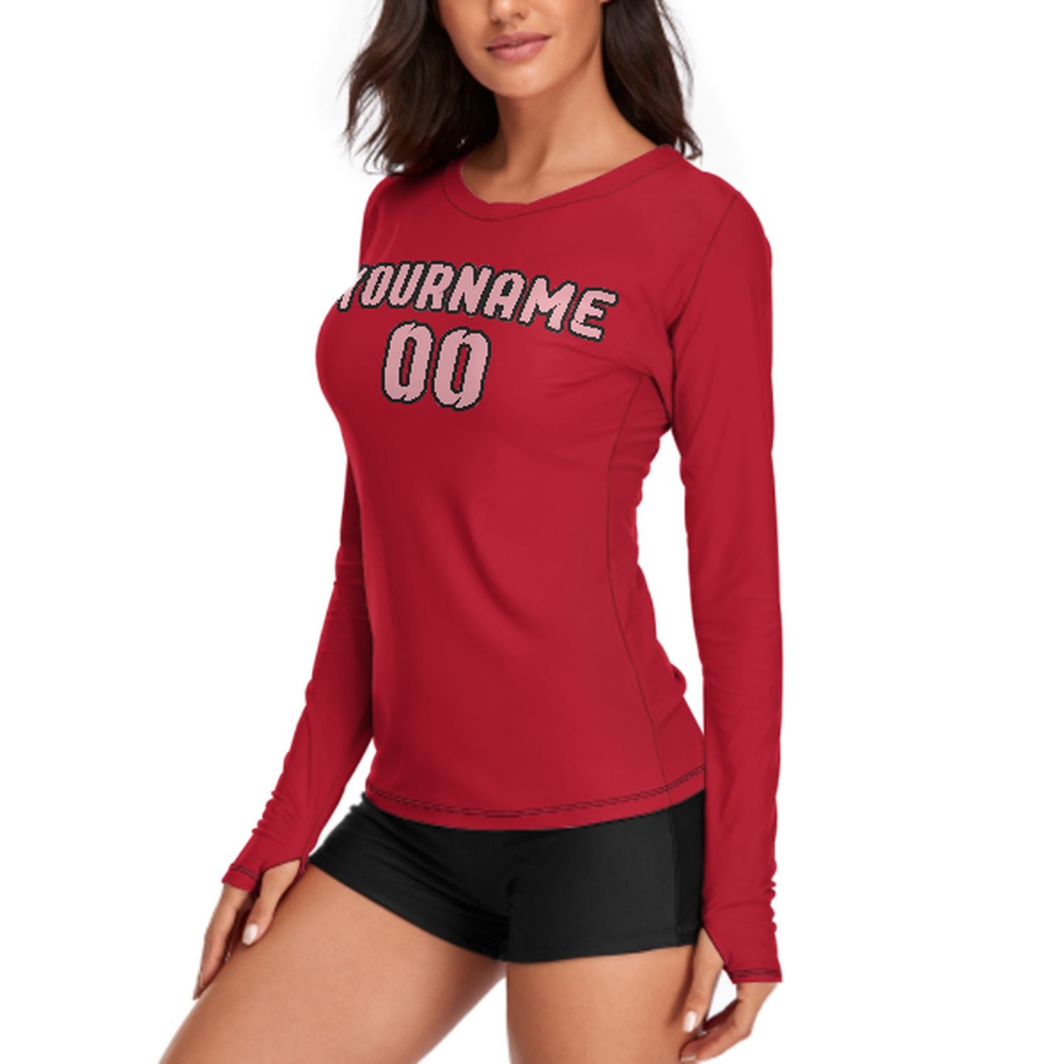 Maßgeschneidertes Rot Rosa Damen Langarmshirt
