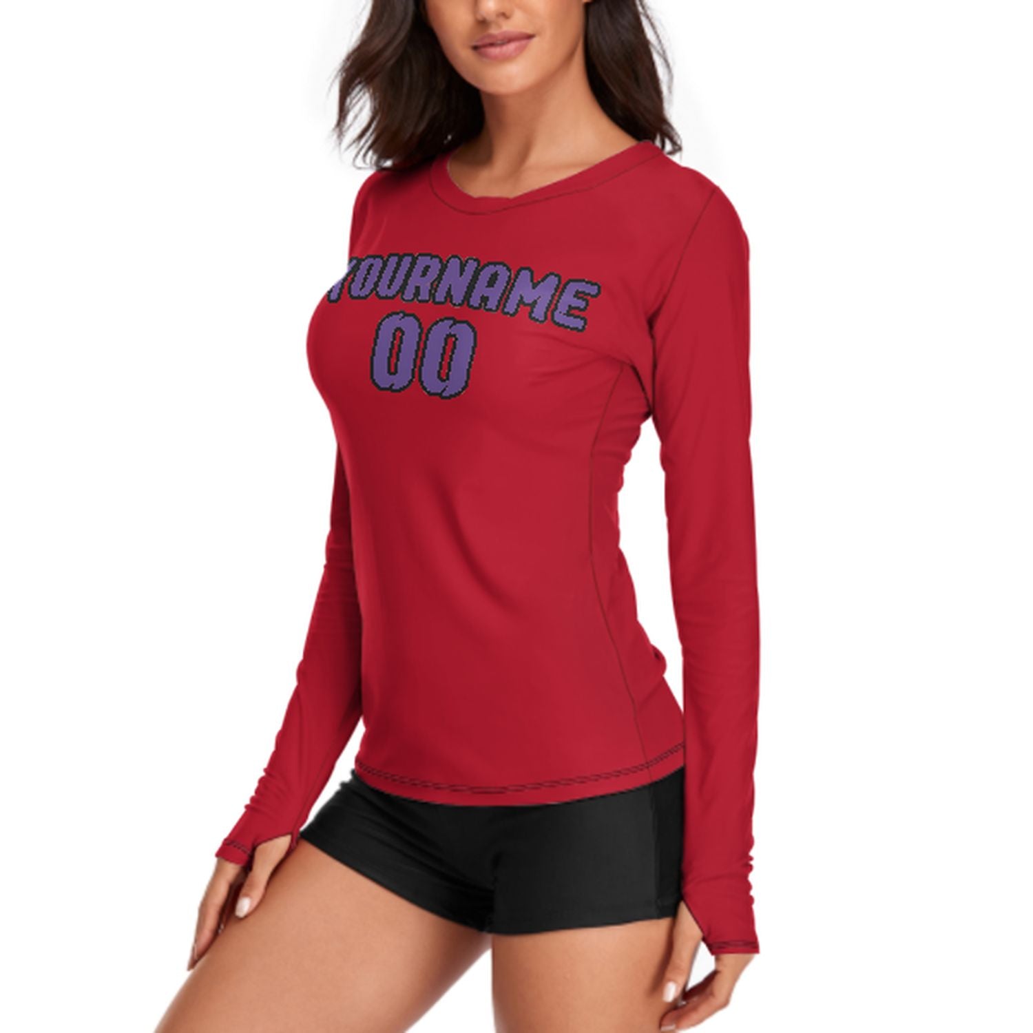 Maßgeschneidertes Rot Lavendel Damen Langarmshirt