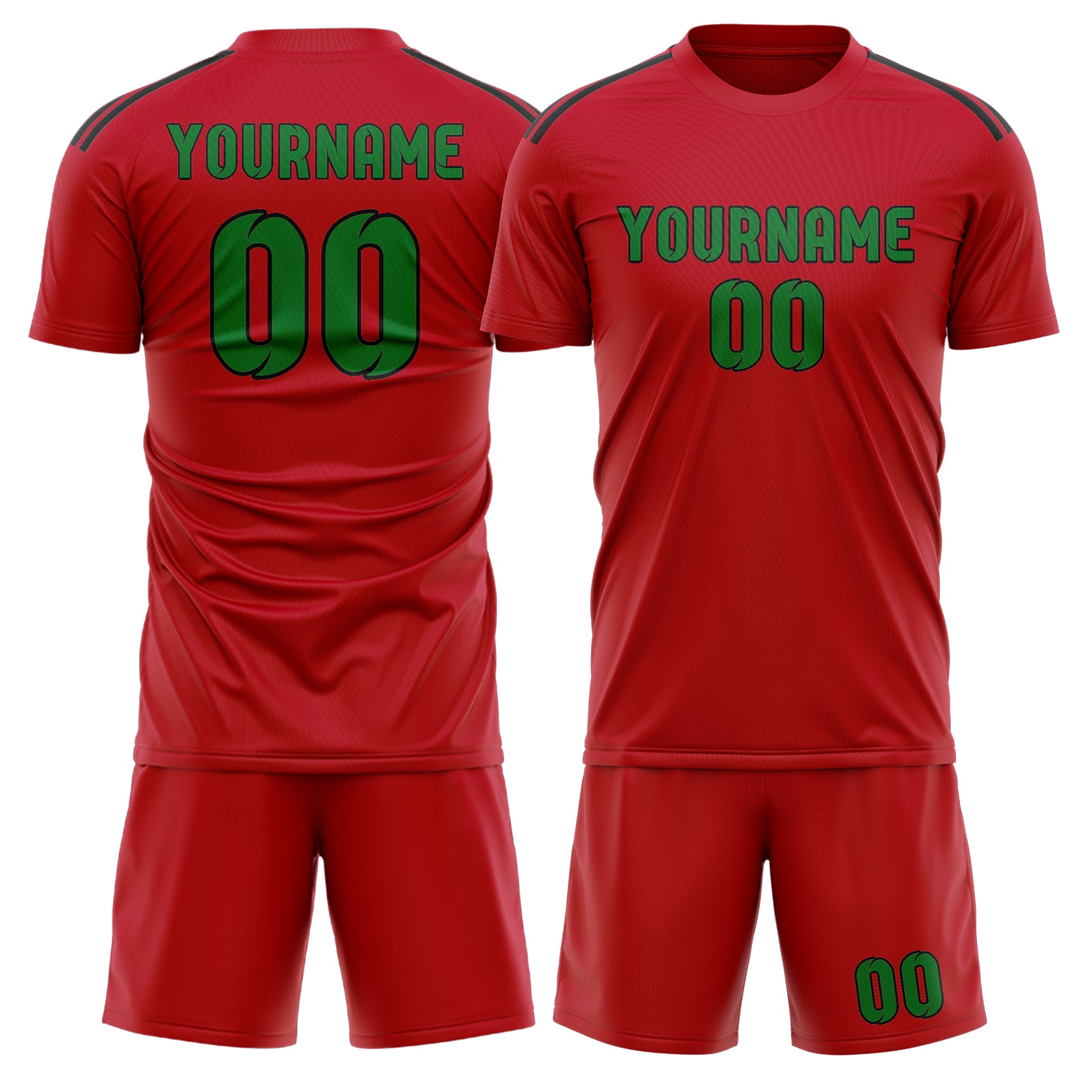 Maßgeschneidertes Professionelles Rot Smaragdgrün Fußballtrikot-Set