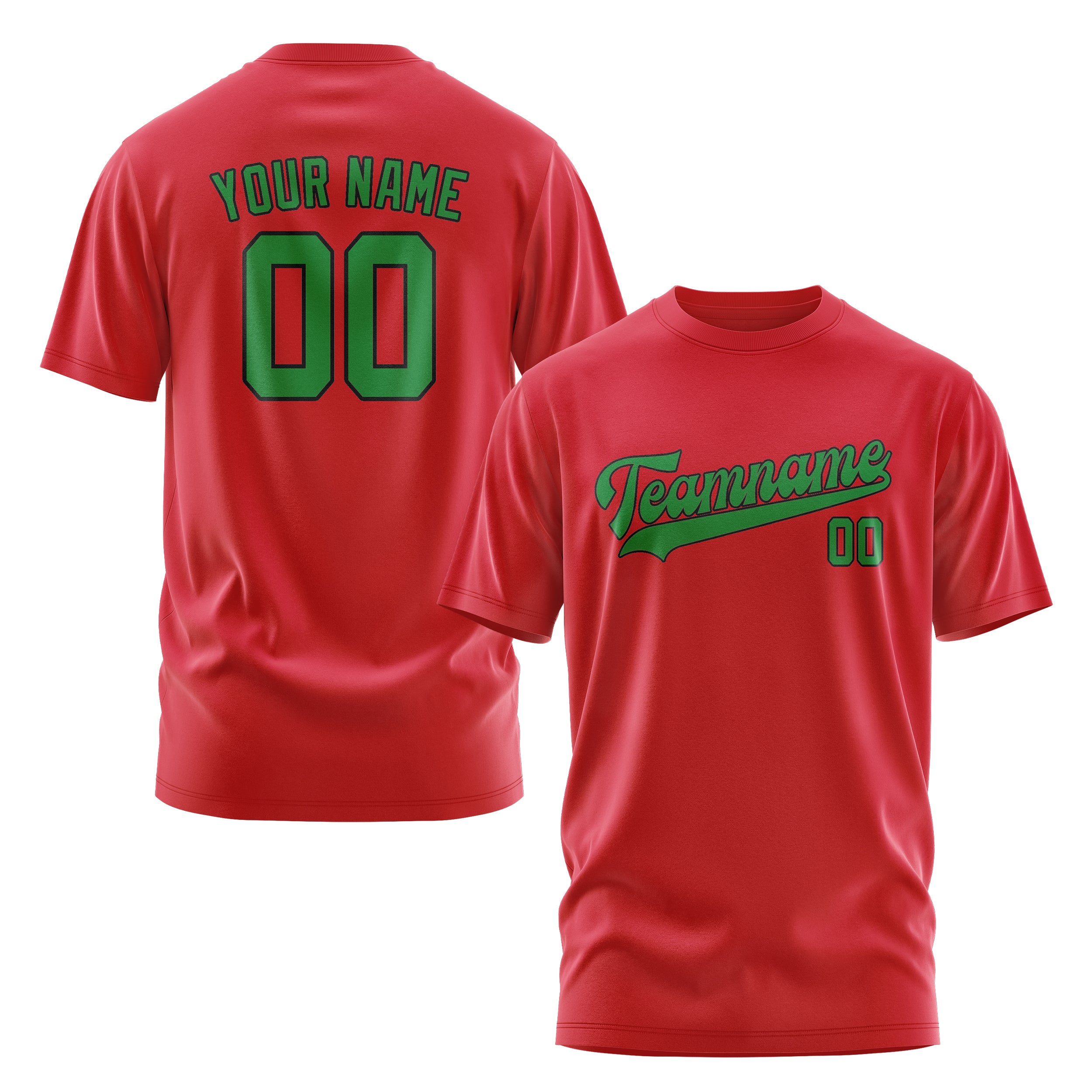 Maßgeschneidertes Rot Smaragdgrün T-Shirt