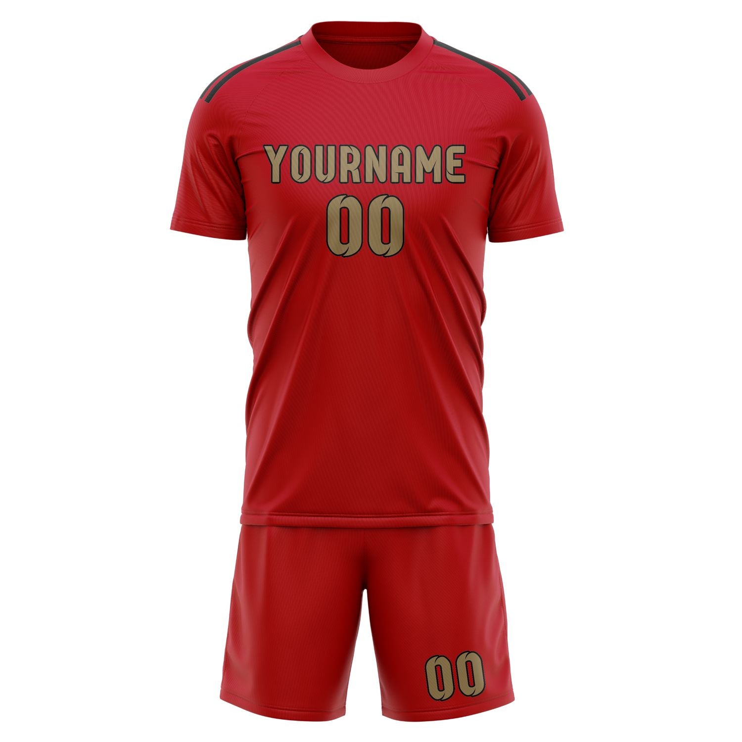 Maßgeschneidertes Professionelles Rot Hellkhaki Fußballtrikot-Set