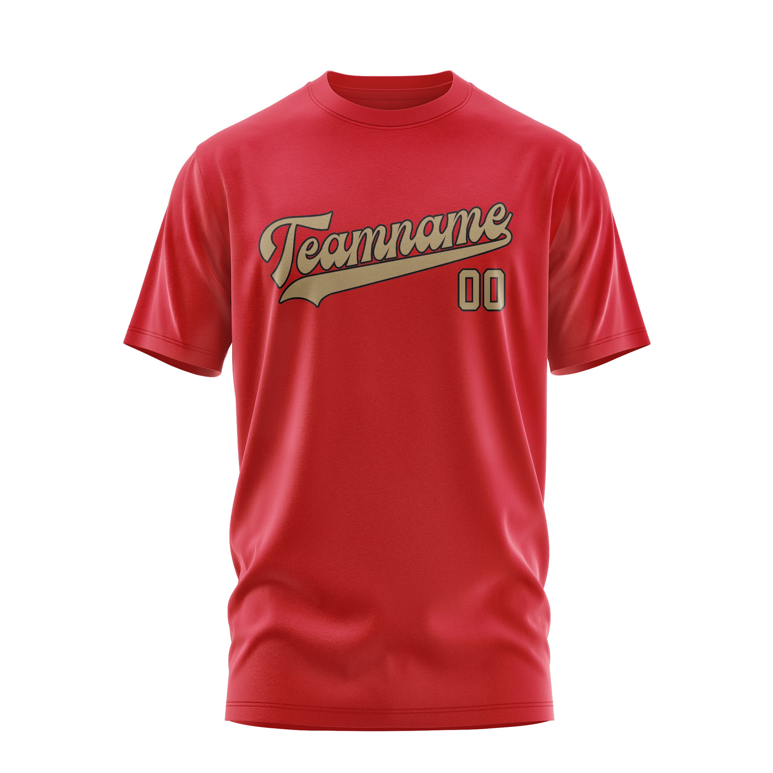 Maßgeschneidertes Rot Hellkhaki T-Shirt