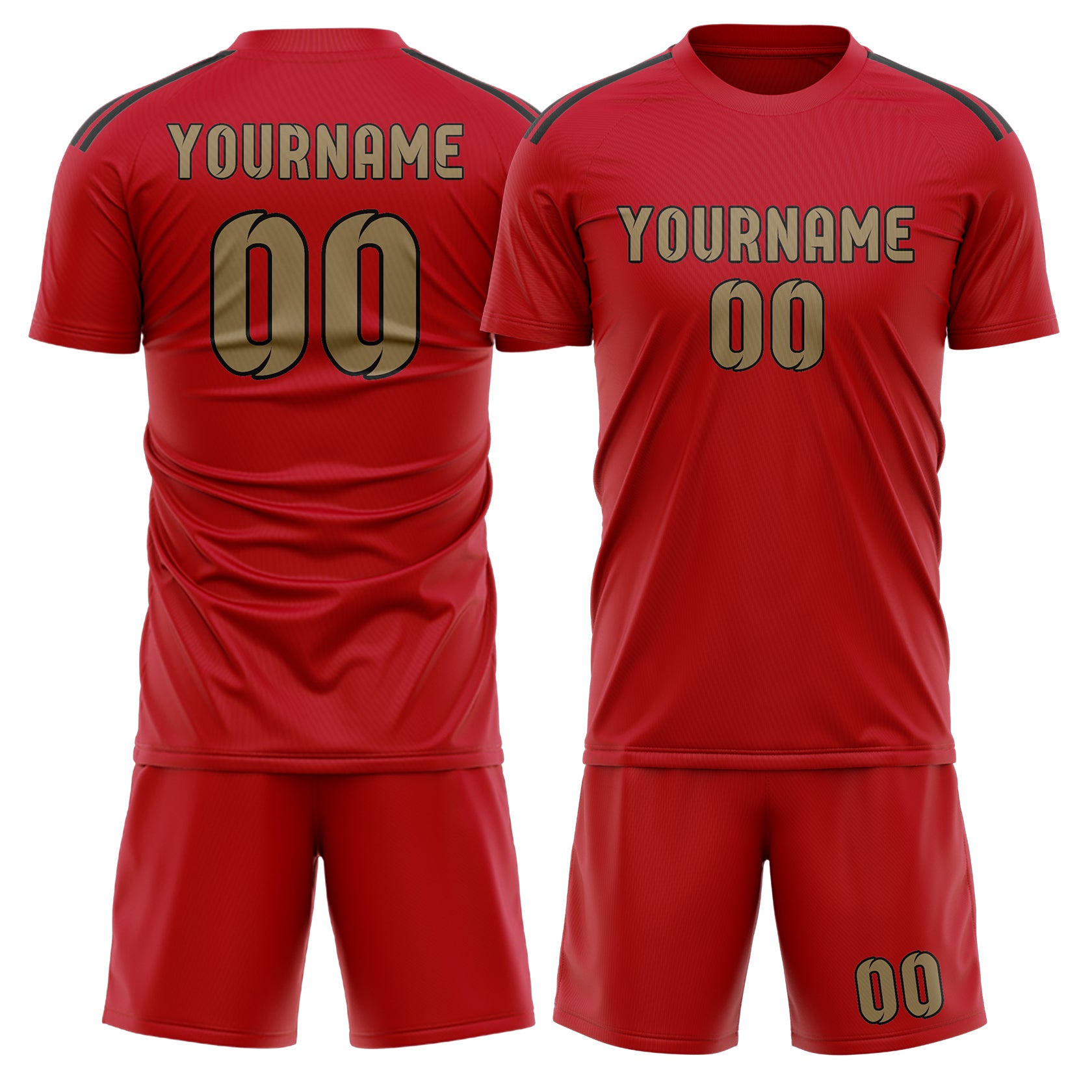 Maßgeschneidertes Professionelles Rot Hellkhaki Fußballtrikot-Set