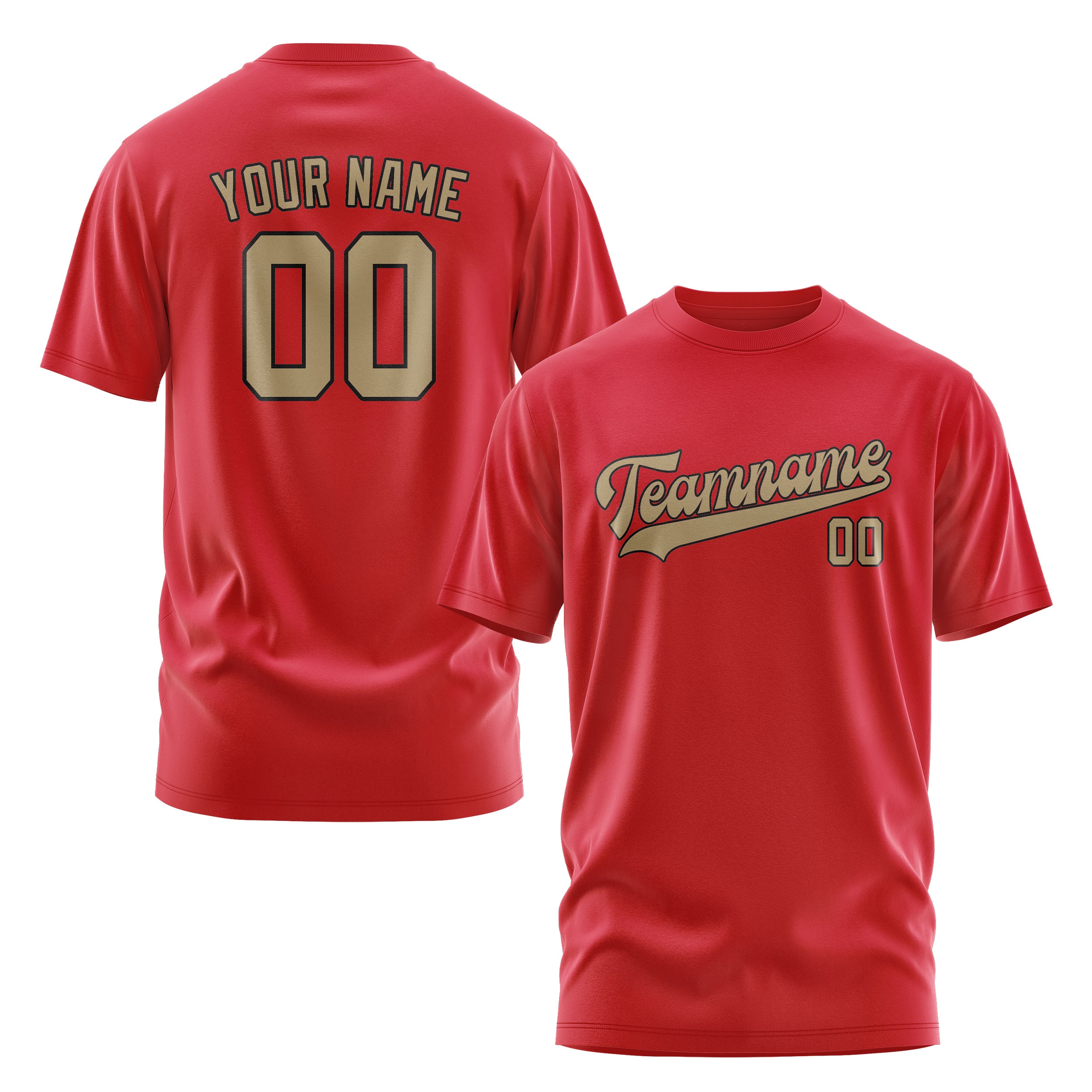 Maßgeschneidertes Rot Hellkhaki T-Shirt