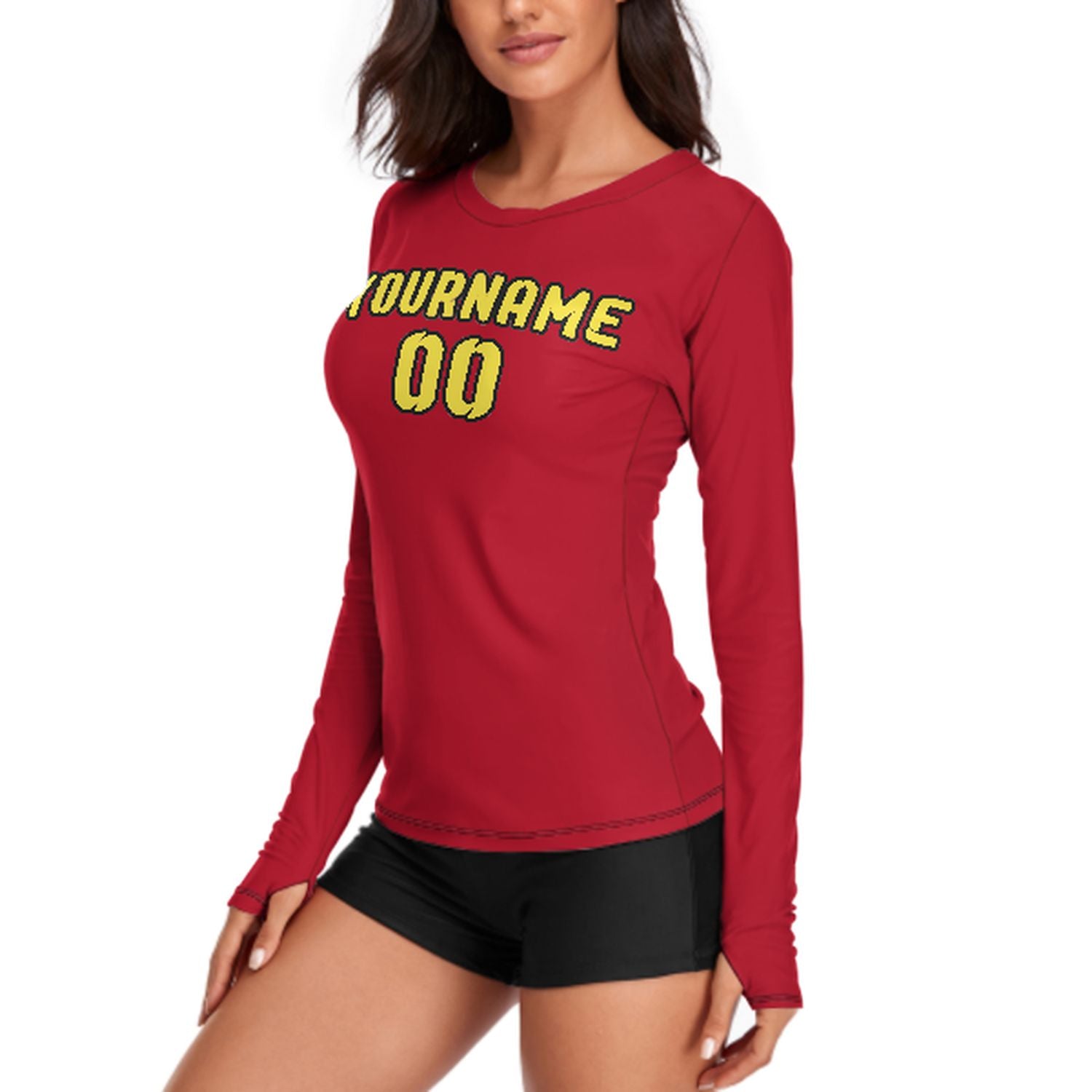 Maßgeschneidertes Rot Blassgelb Damen Langarmshirt