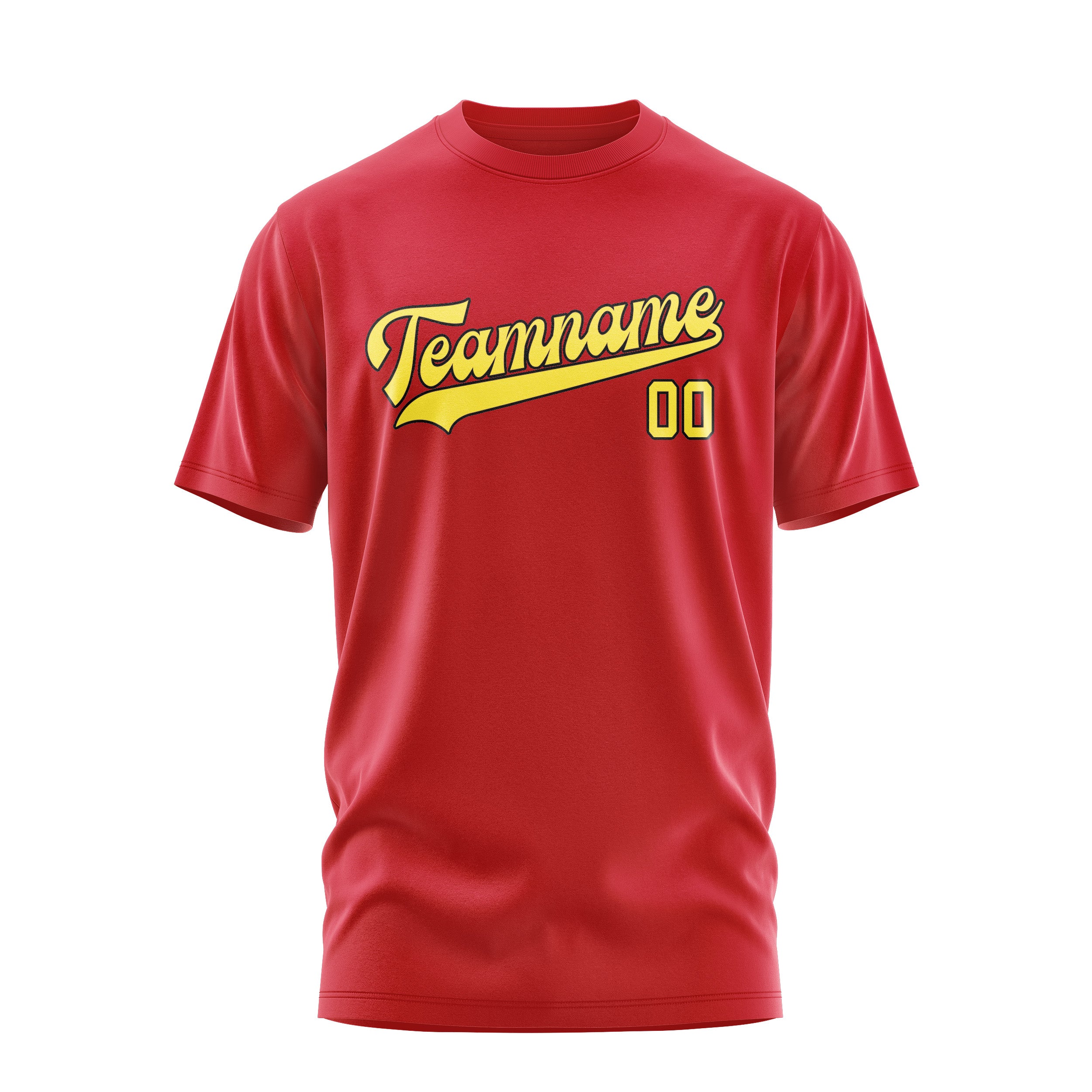 Maßgeschneidertes Rot Blassgelb T-Shirt