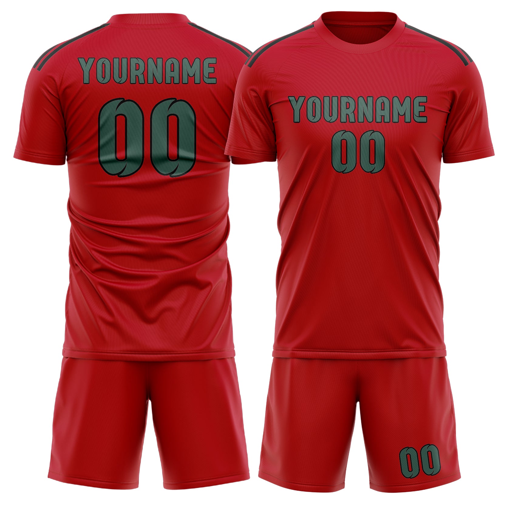 Maßgeschneidertes Professionelles Rot Blaugrün Fußballtrikot-Set