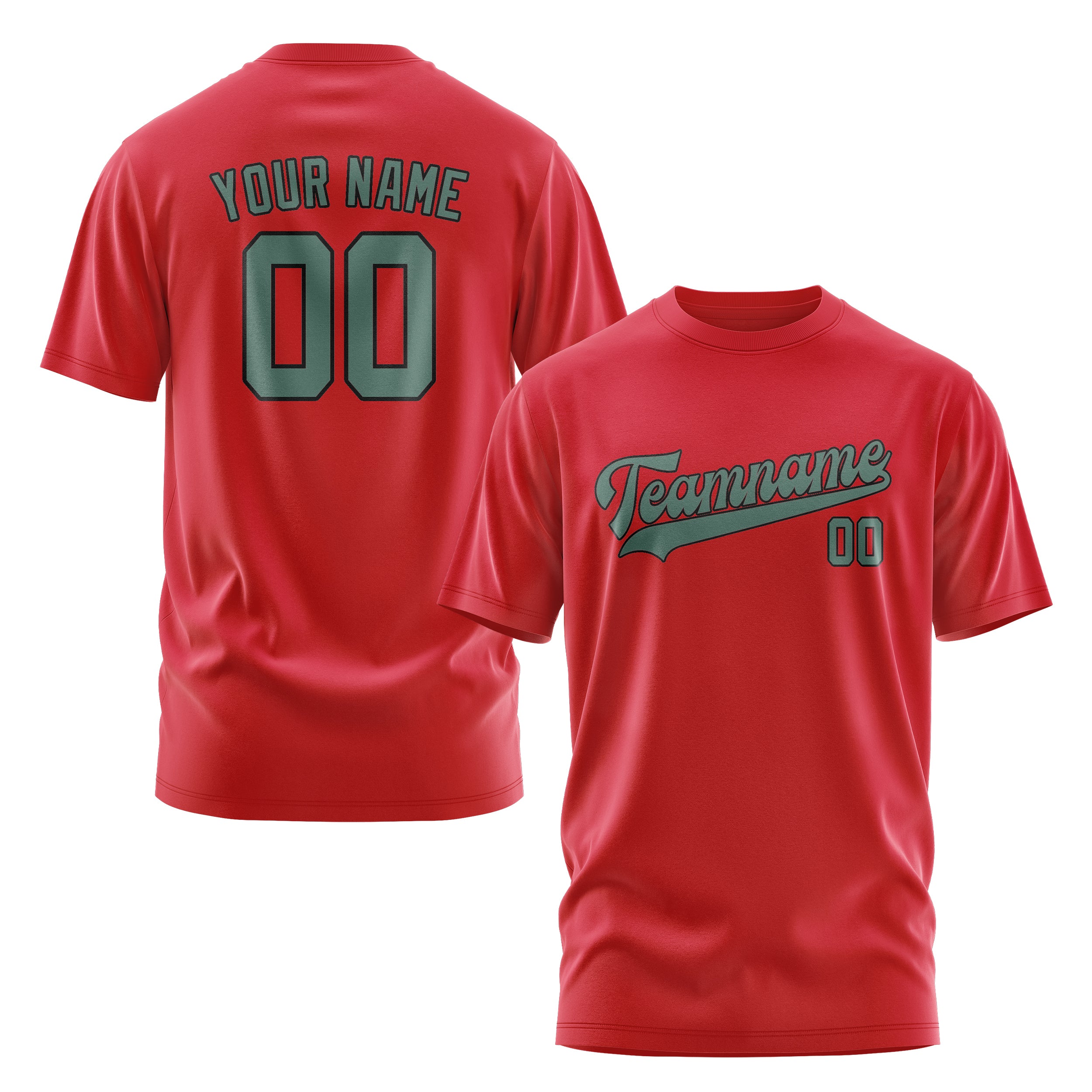 Maßgeschneidertes Rot Blaugrün T-Shirt