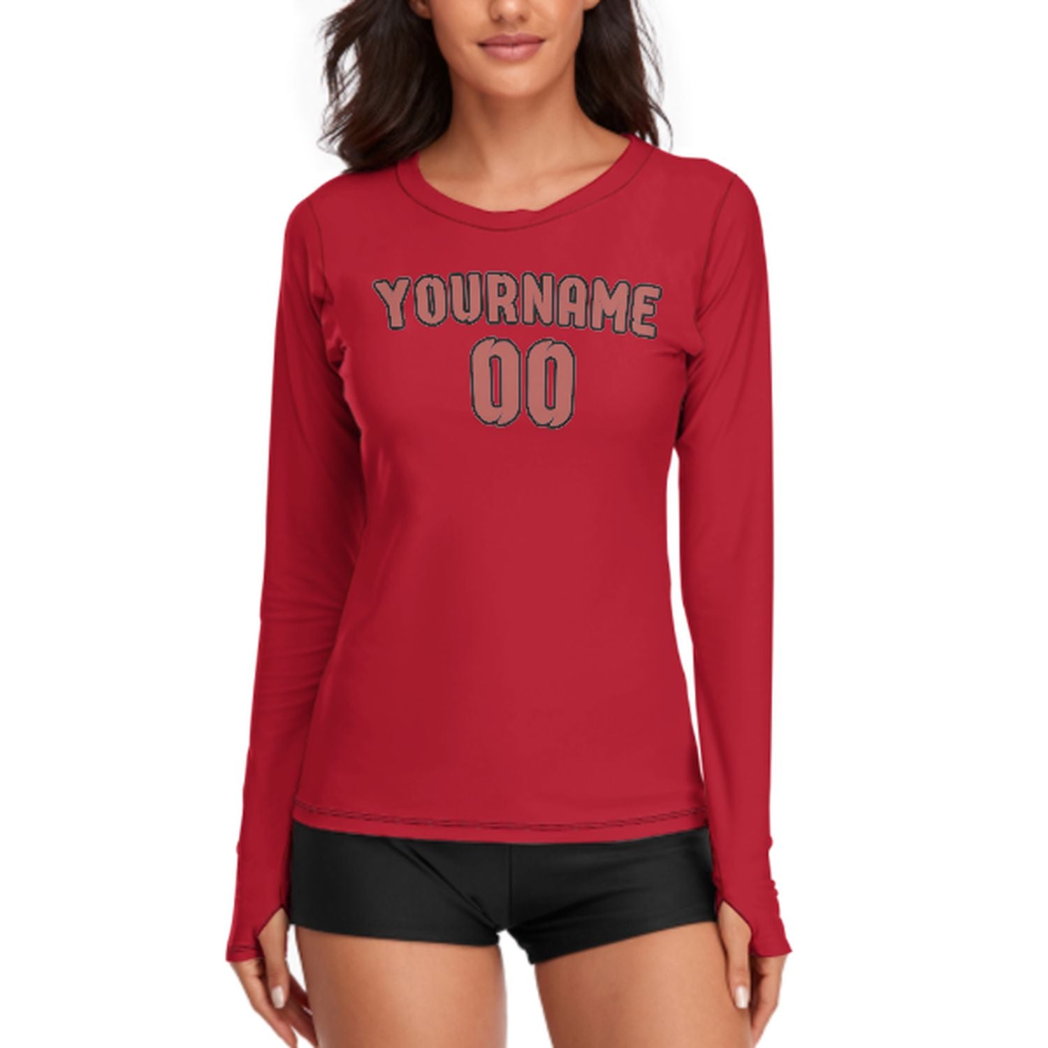 Maßgeschneidertes Rot Kupferrose Damen Langarmshirt
