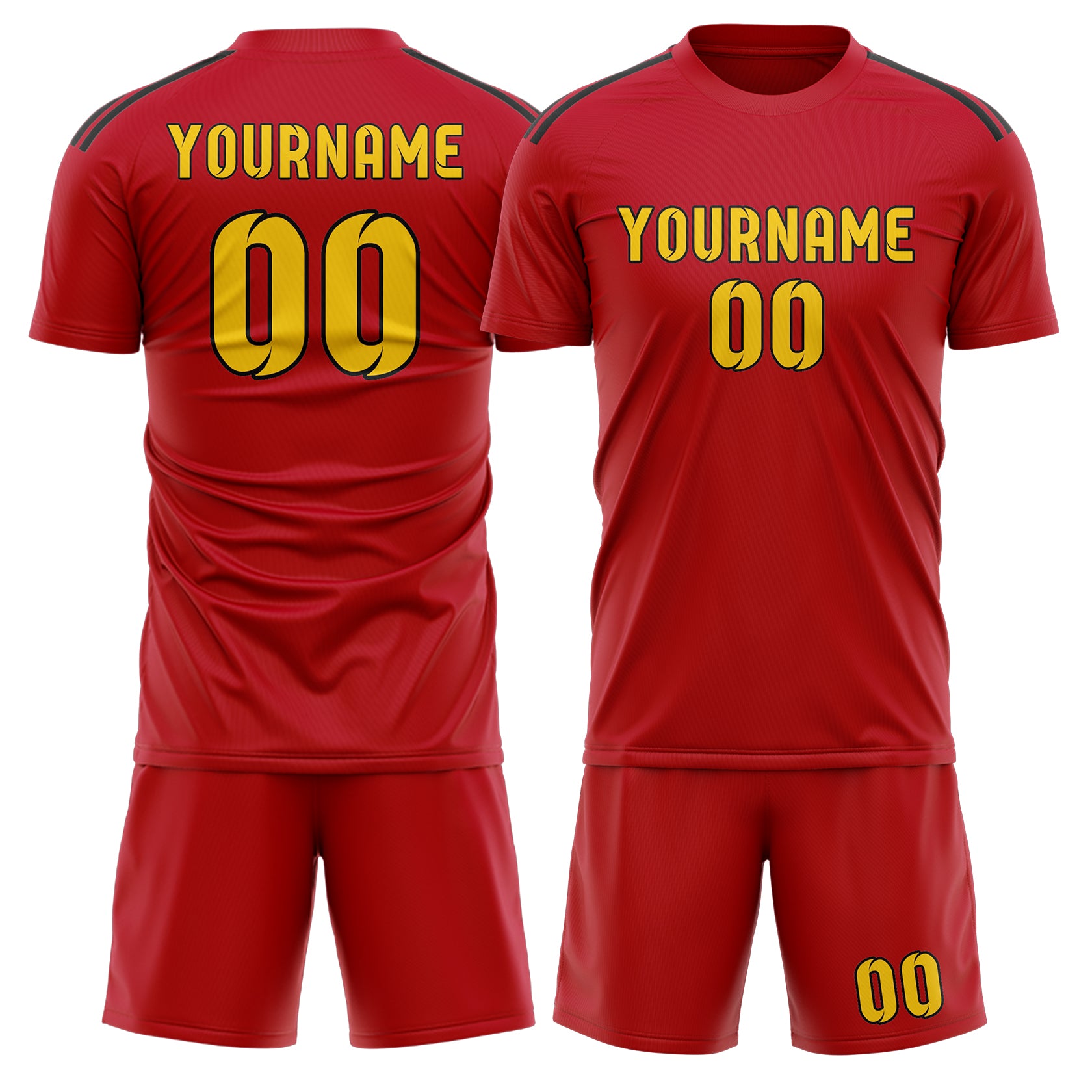 Maßgeschneidertes Professionelles Rot Gold Fußballtrikot-Set