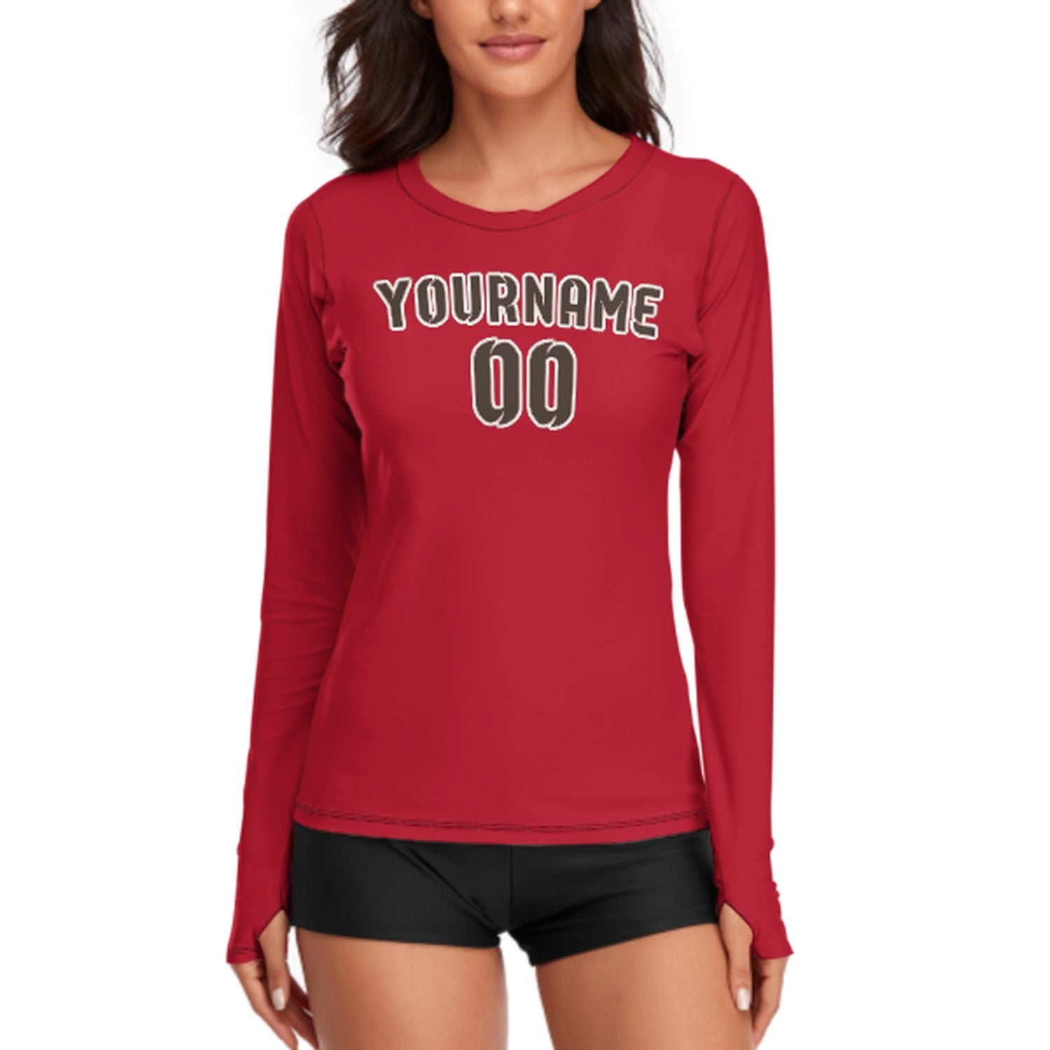 Maßgeschneidertes Rot Braun Damen Langarmshirt