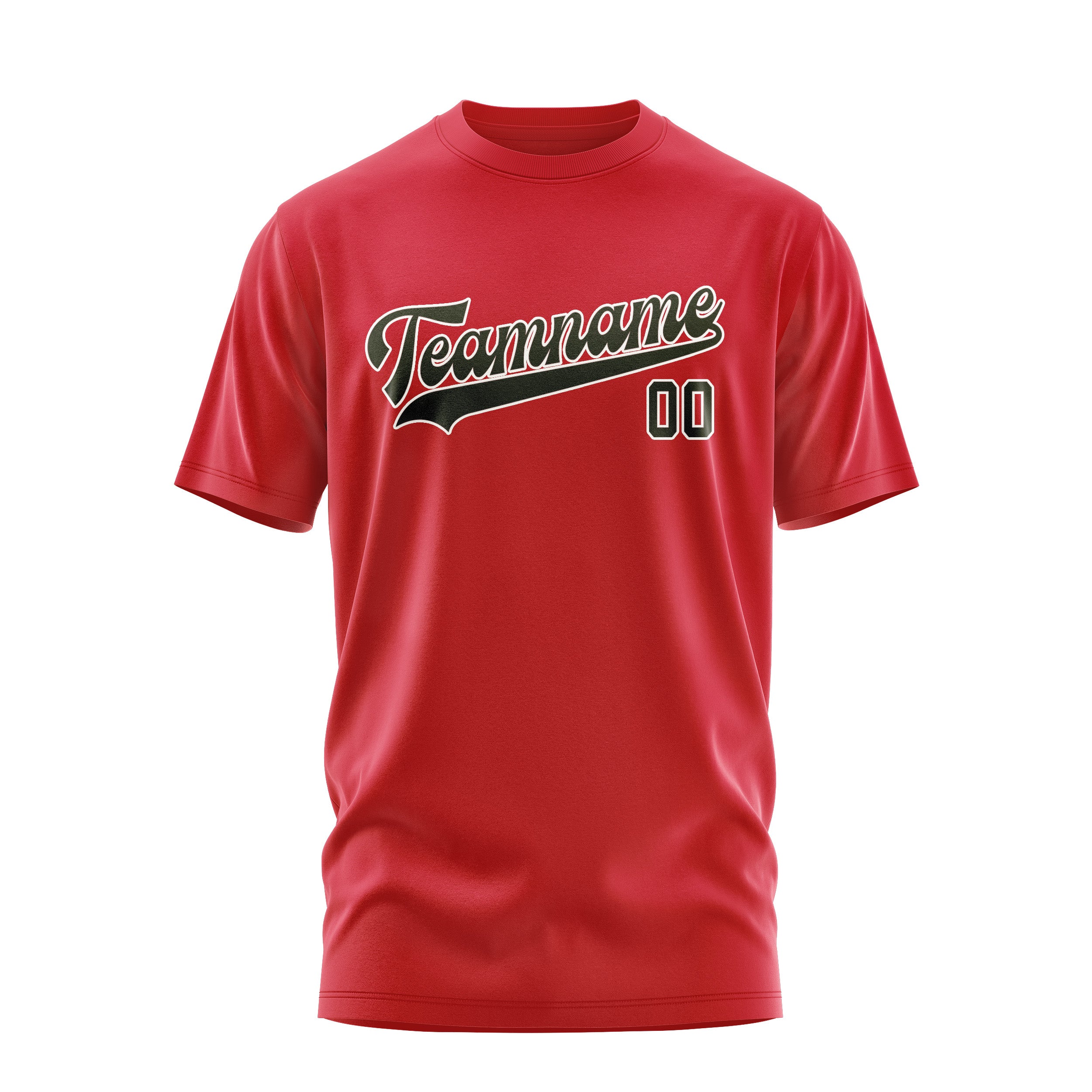 Maßgeschneidertes Rot Dunkles Oliv T-Shirt