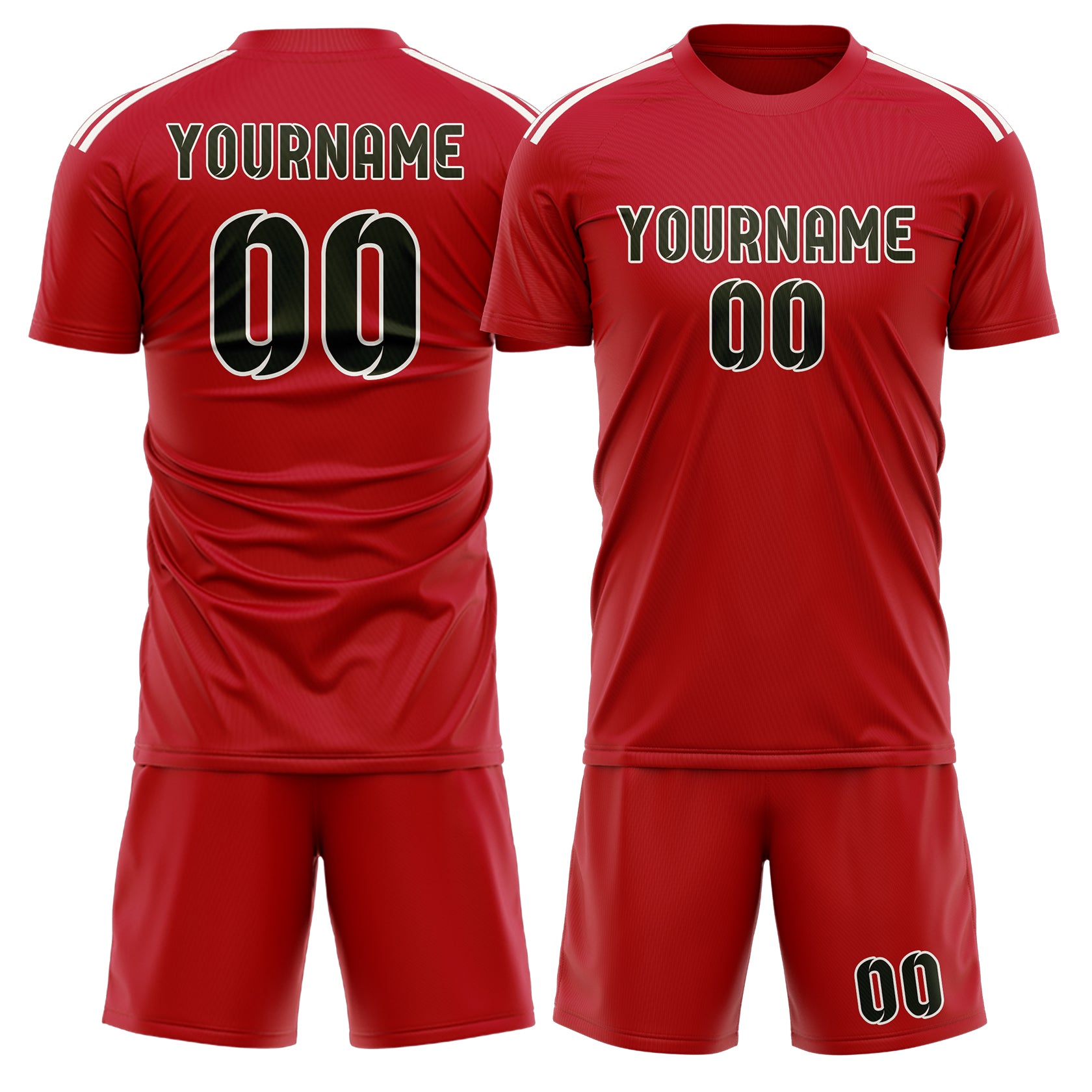 Maßgeschneidertes Professionelles Rot Dunkles Oliv Fußballtrikot-Set