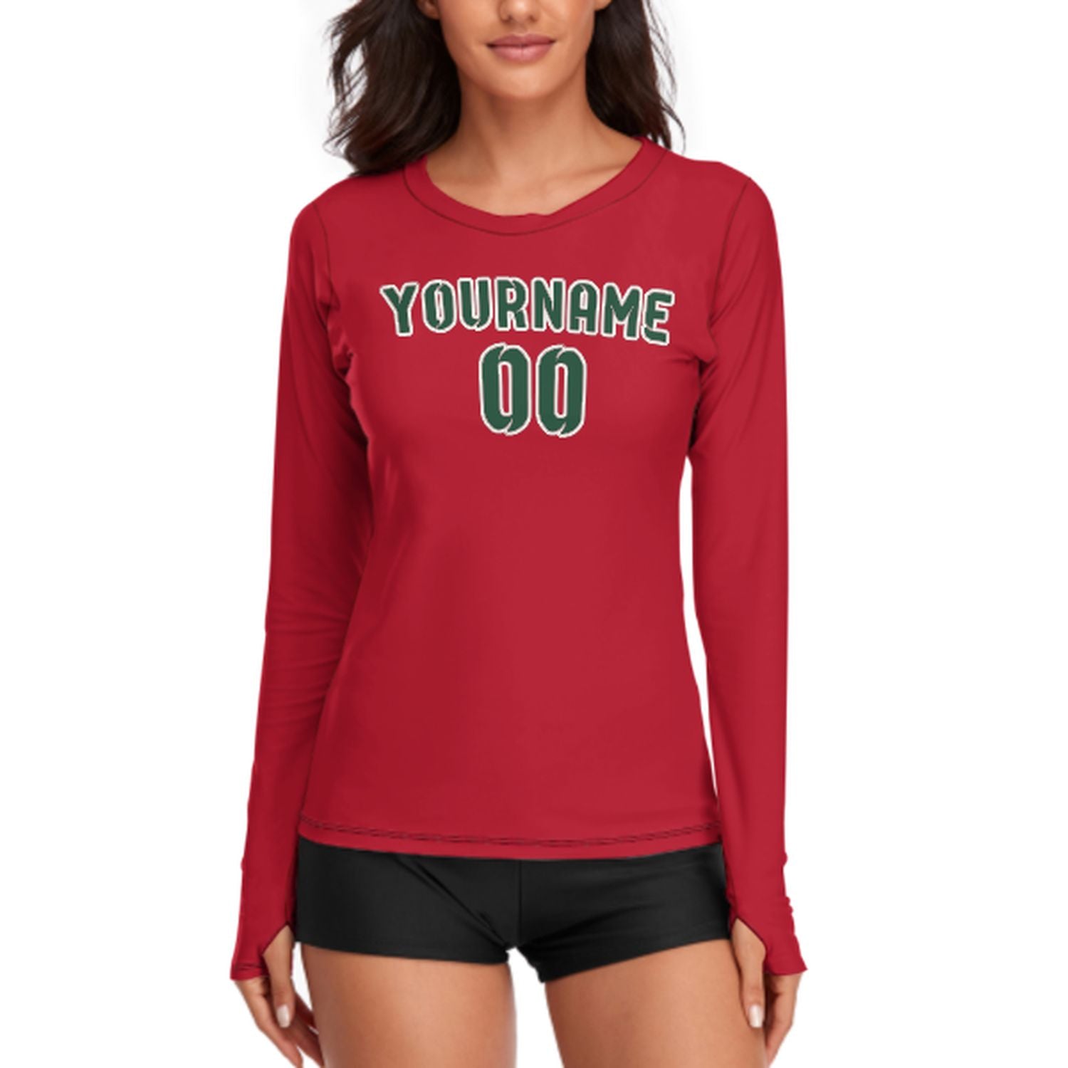 Maßgeschneidertes Rot Moosgrün Damen Langarmshirt