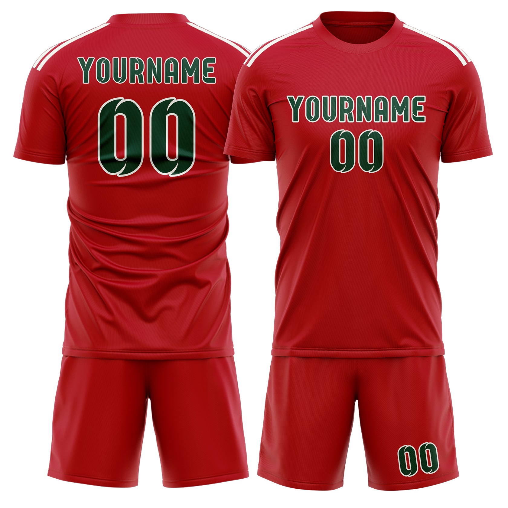 Maßgeschneidertes Professionelles Rot Moosgrün Fußballtrikot-Set