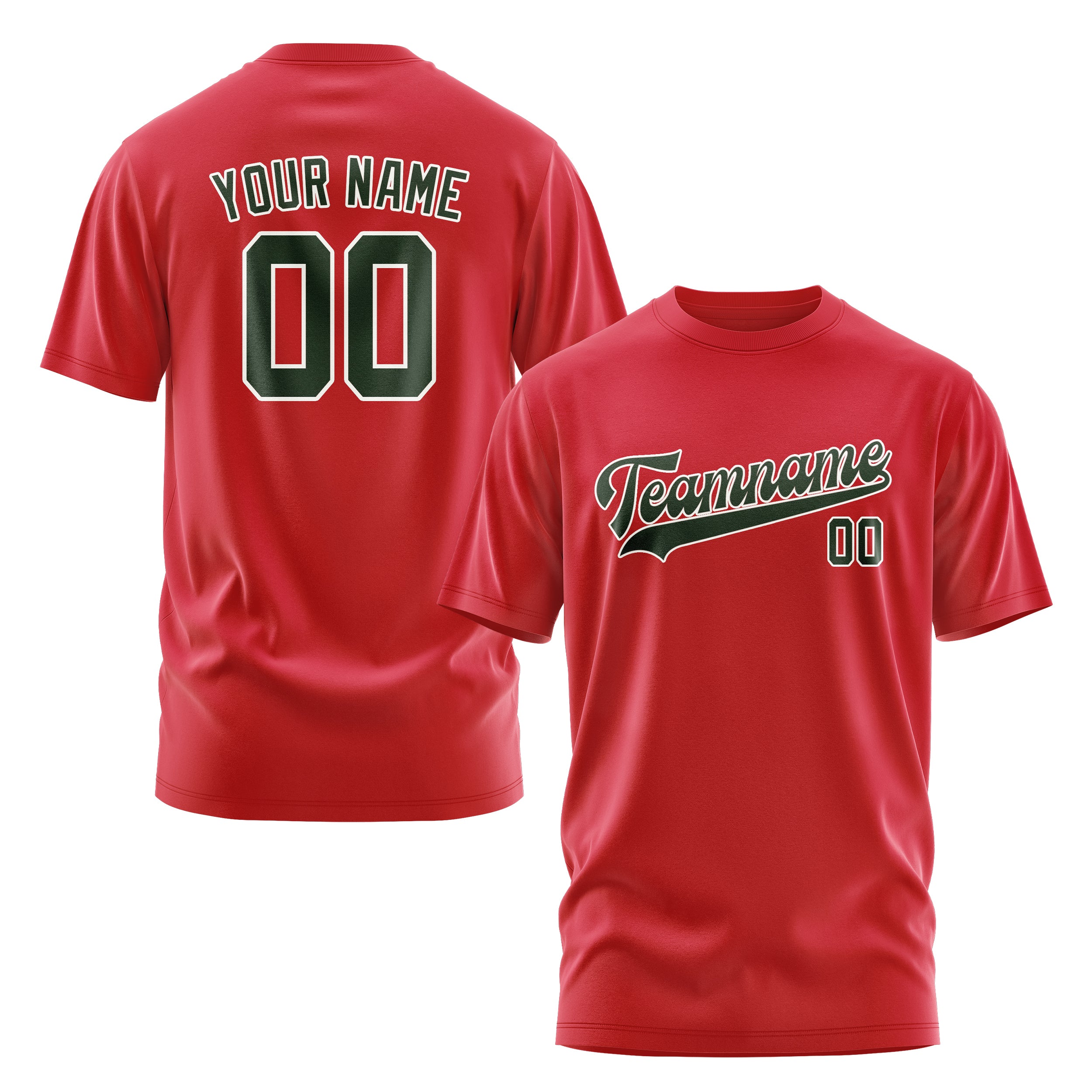 Maßgeschneidertes Rot Tannengrün T-Shirt