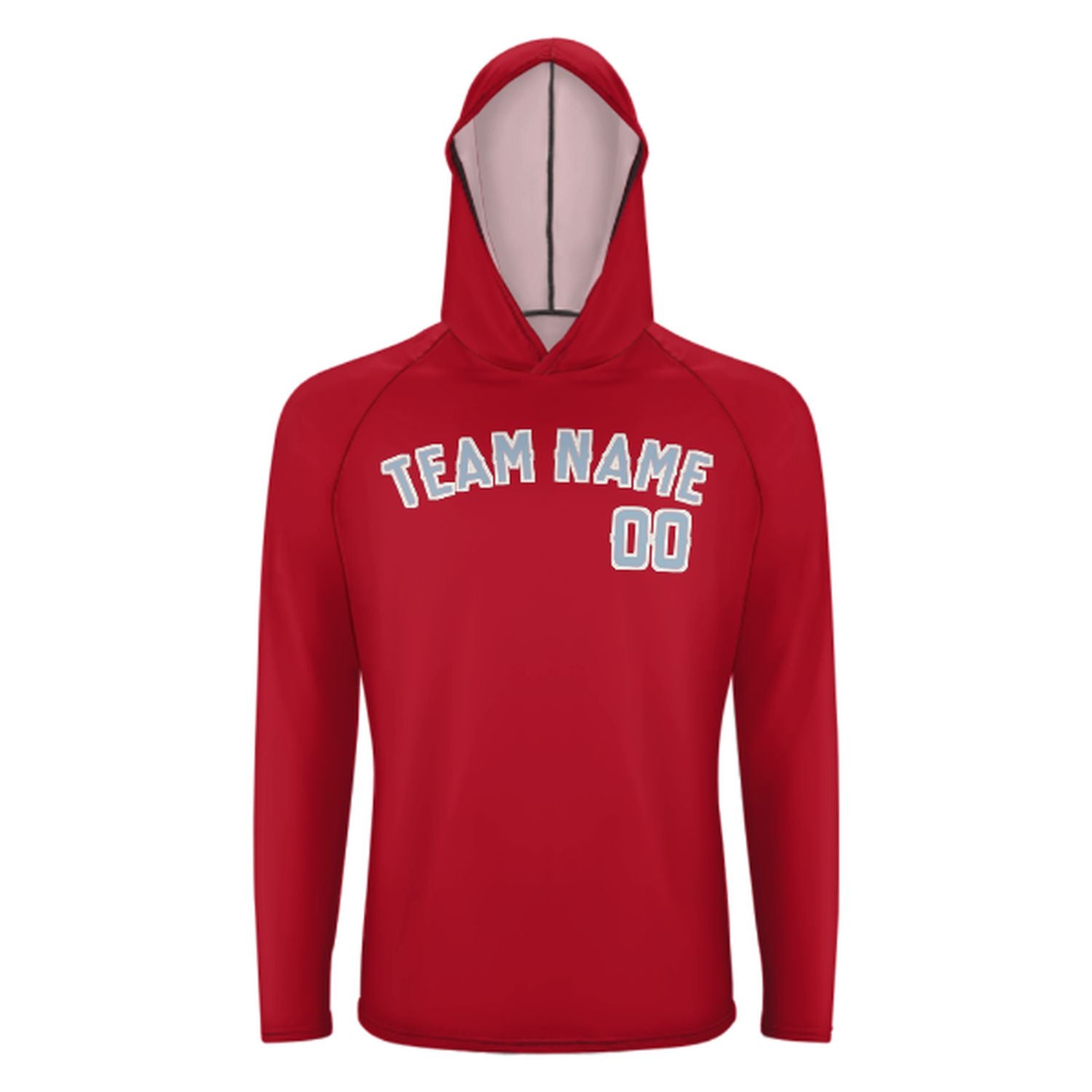 Maßgeschneidertes Rot Hellblau UV-Hoodie
