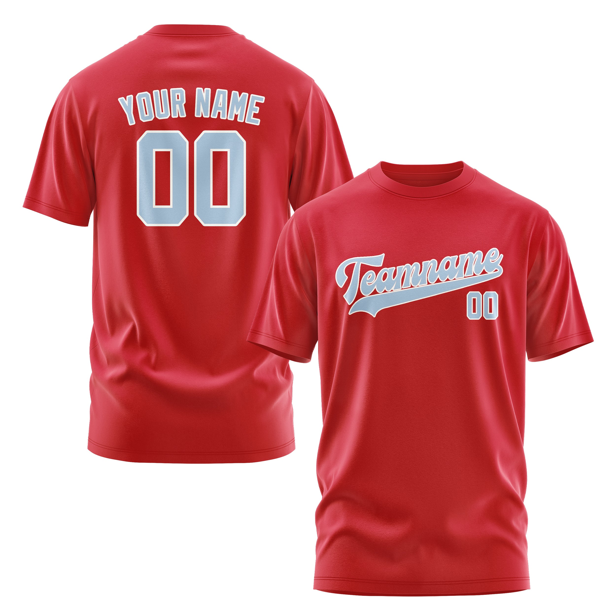 Maßgeschneidertes Rot Hellblau T-Shirt