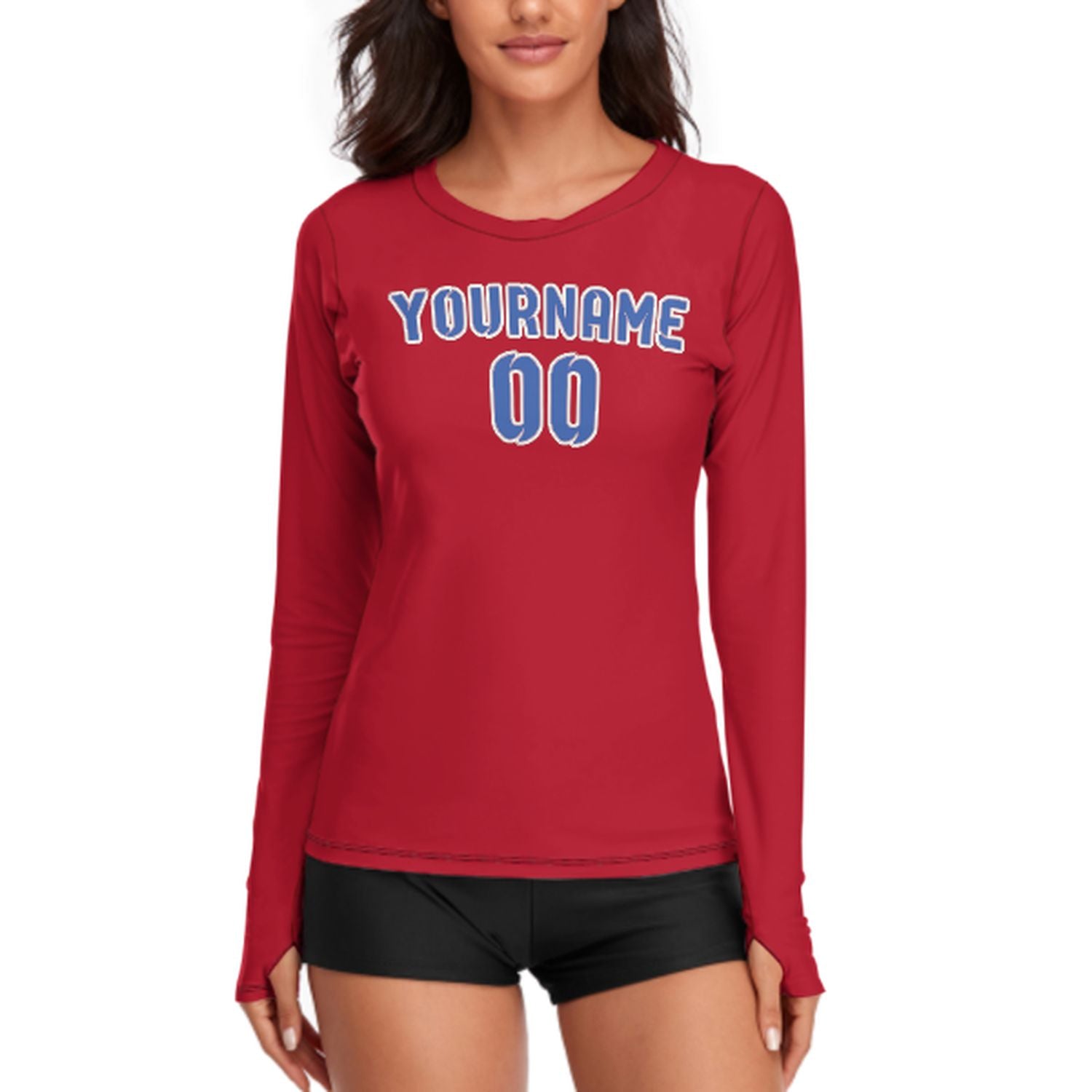 Maßgeschneidertes Rot Himmelblau Damen Langarmshirt