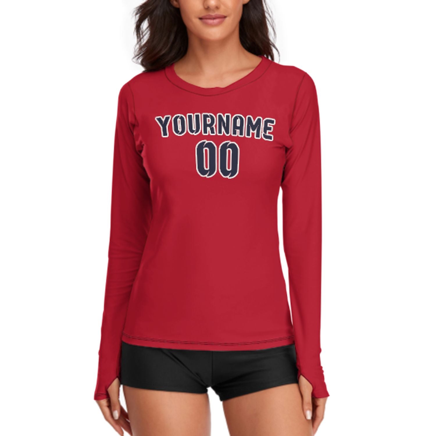 Maßgeschneidertes Rot Stahlblau Damen Langarmshirt