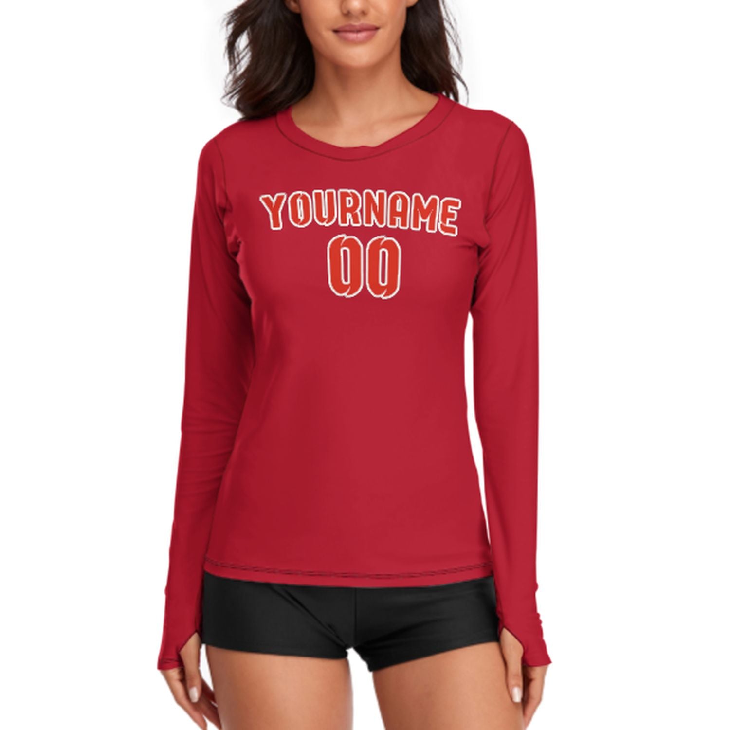 Maßgeschneidertes Rot Orangerot Damen Langarmshirt