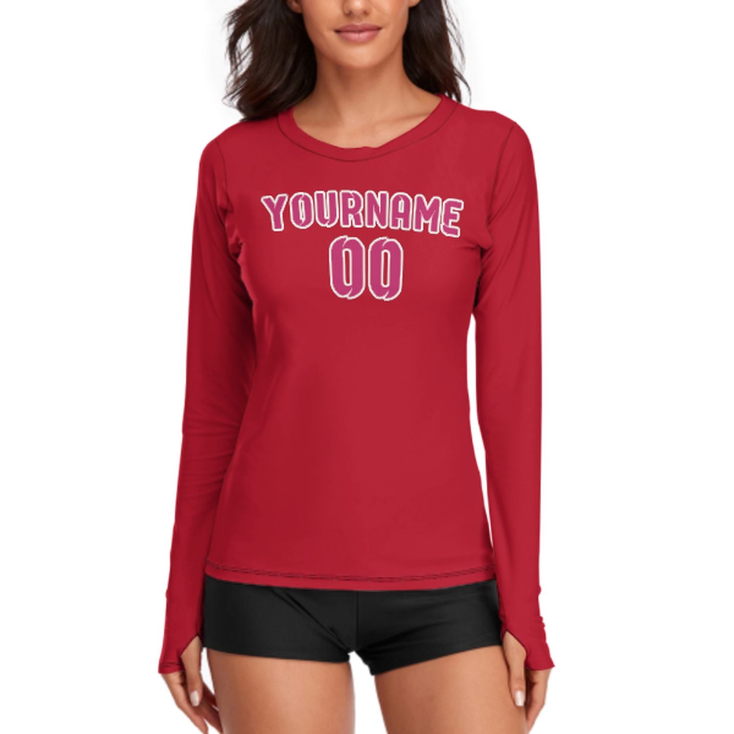 Maßgeschneidertes Rot Rosarot Damen Langarmshirt