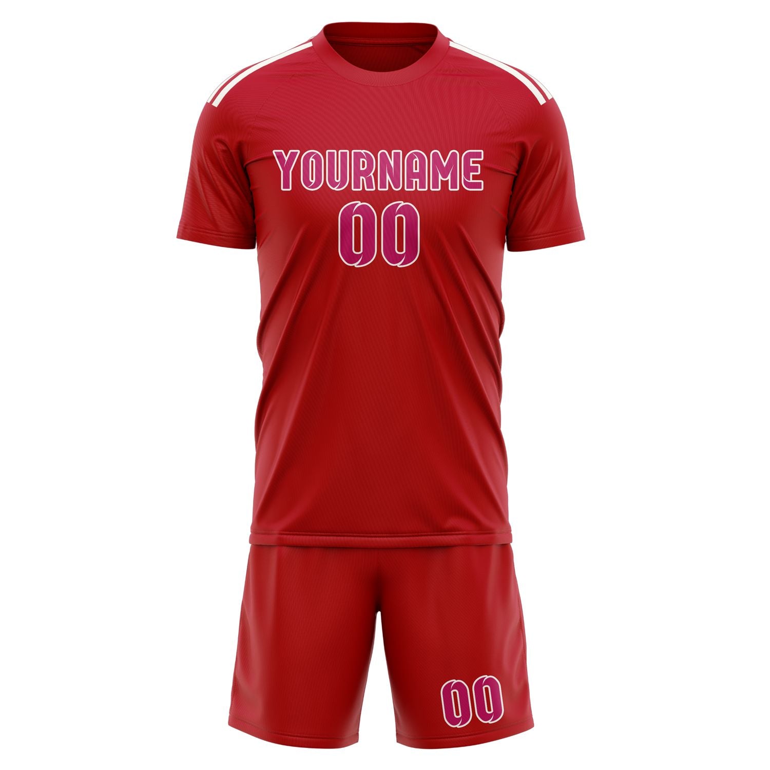 Maßgeschneidertes Professionelles Rot Rosarot Fußballtrikot-Set