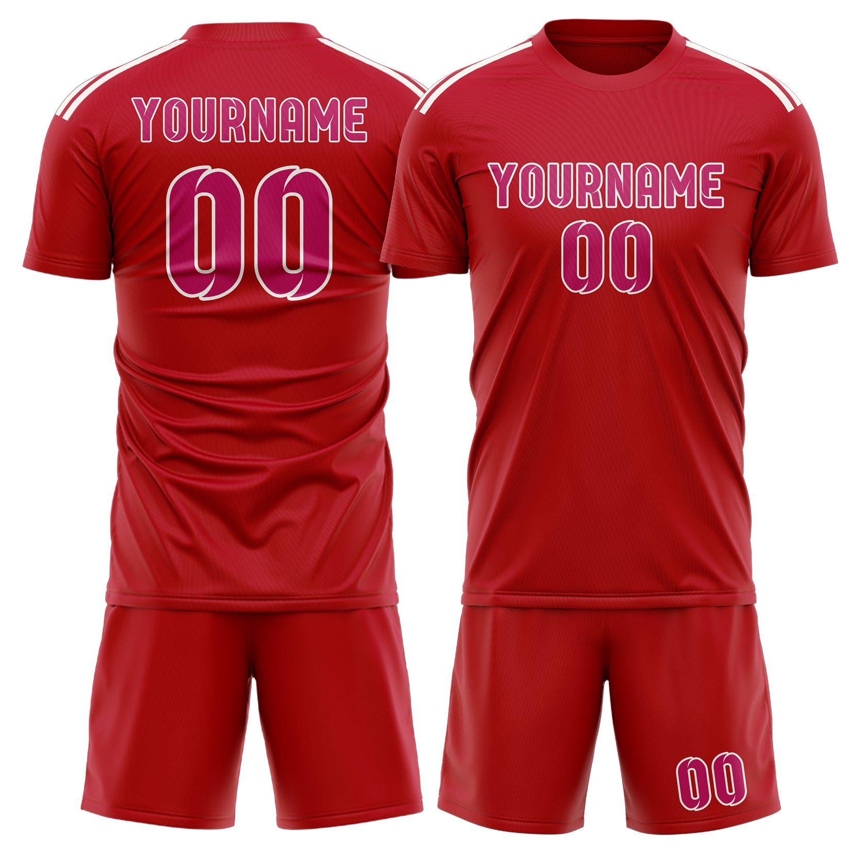 Maßgeschneidertes Professionelles Rot Rosarot Fußballtrikot-Set