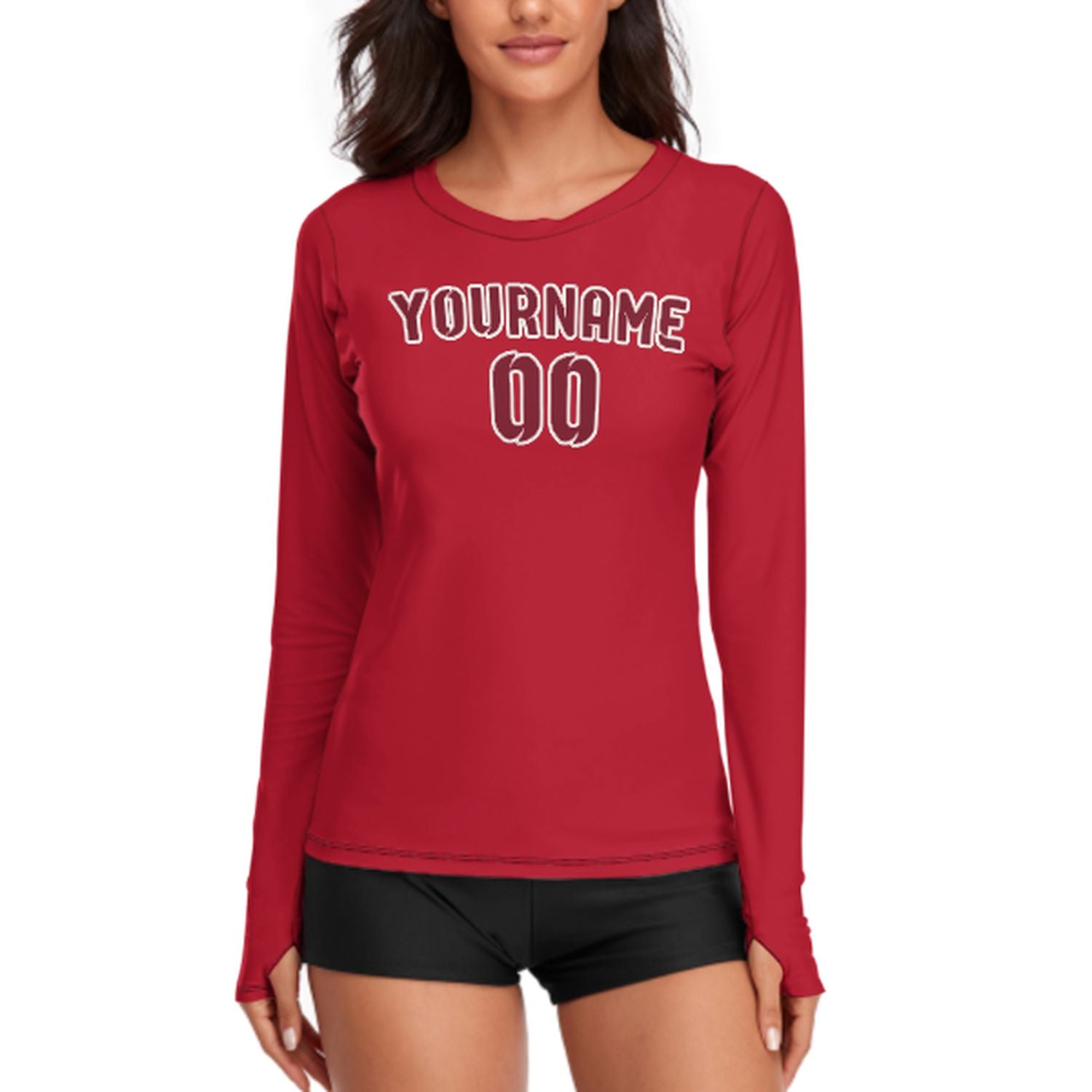 Maßgeschneidertes Rot Karmesinrot Damen Langarmshirt