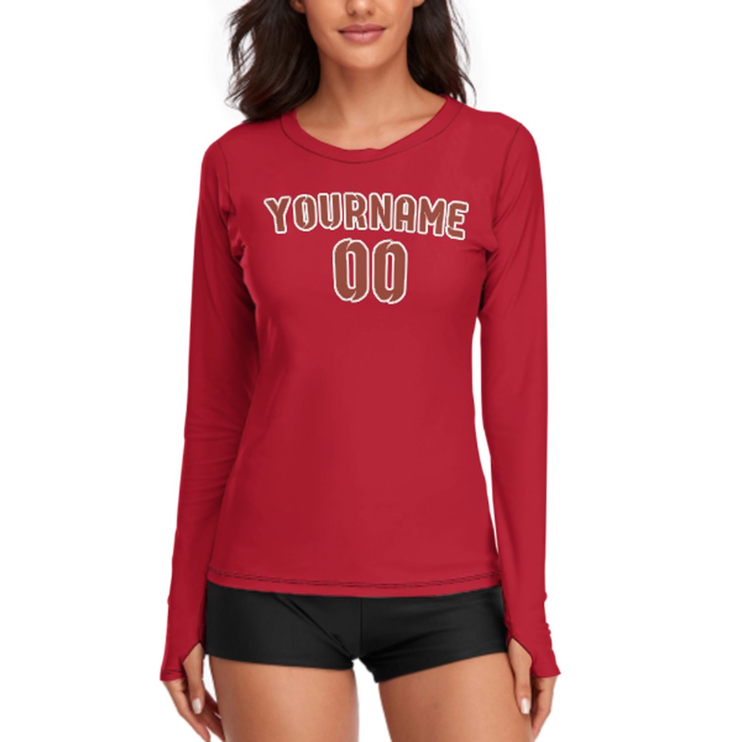 Maßgeschneidertes Rot Korallenrot Damen Langarmshirt