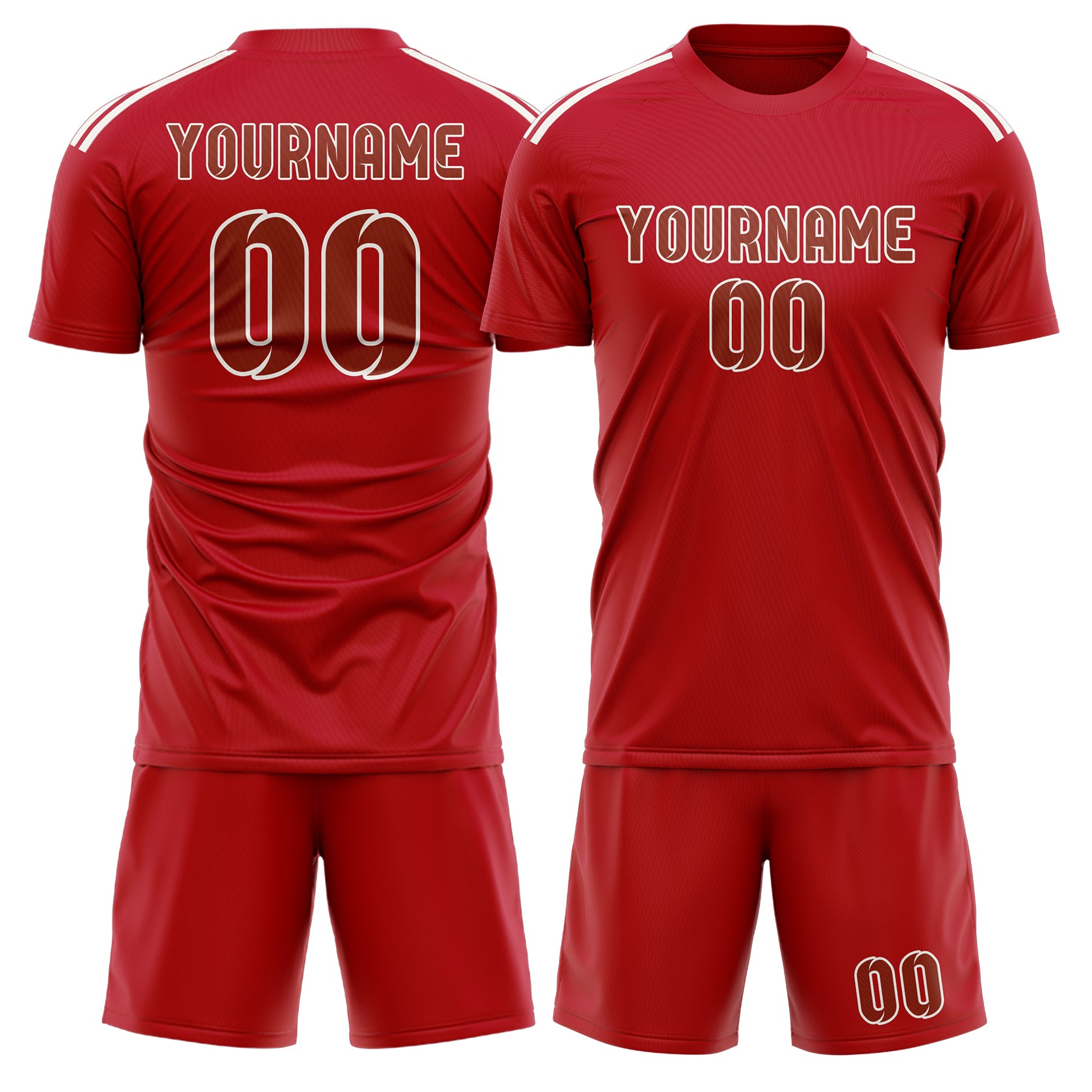 Maßgeschneidertes Professionelles Rot Korallenrot Fußballtrikot-Set