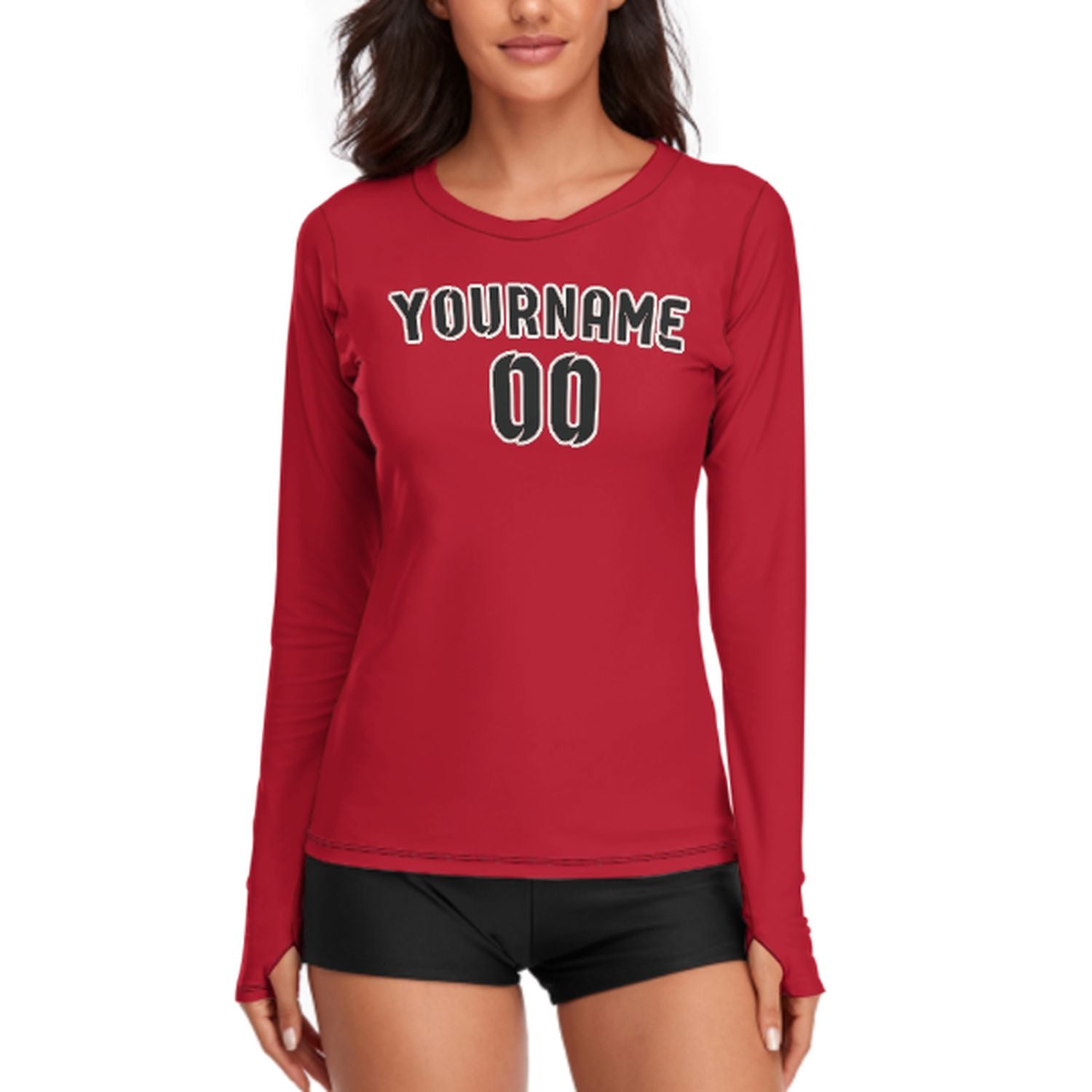 Maßgeschneidertes Rot Schwarz Damen Langarmshirt