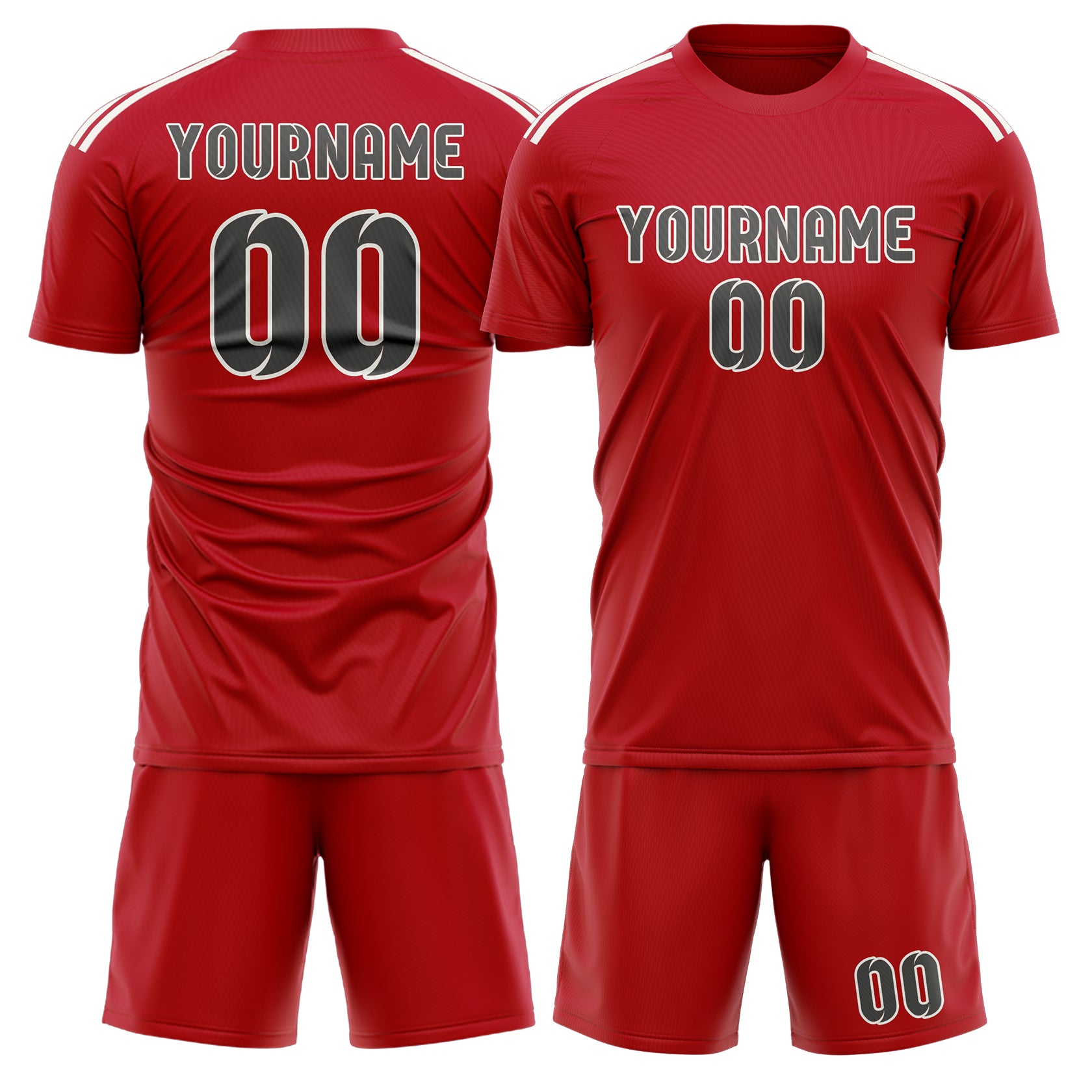 Maßgeschneidertes Professionelles Rot Dunkelgrau Fußballtrikot-Set