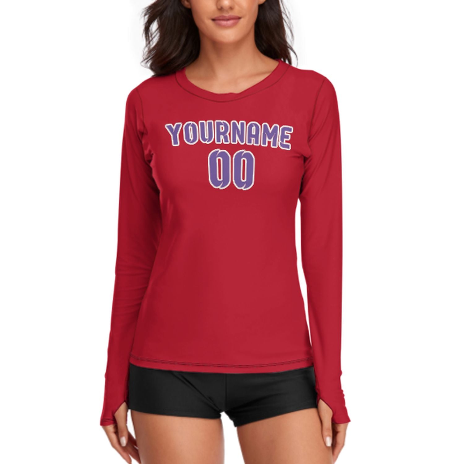 Maßgeschneidertes Rot Lavendel Damen Langarmshirt