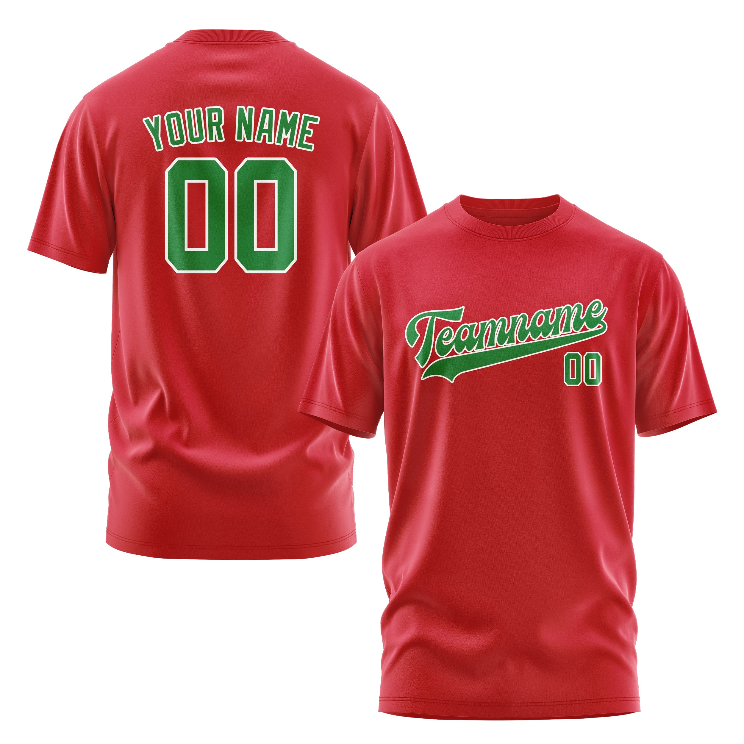 Maßgeschneidertes Rot Smaragdgrün T-Shirt