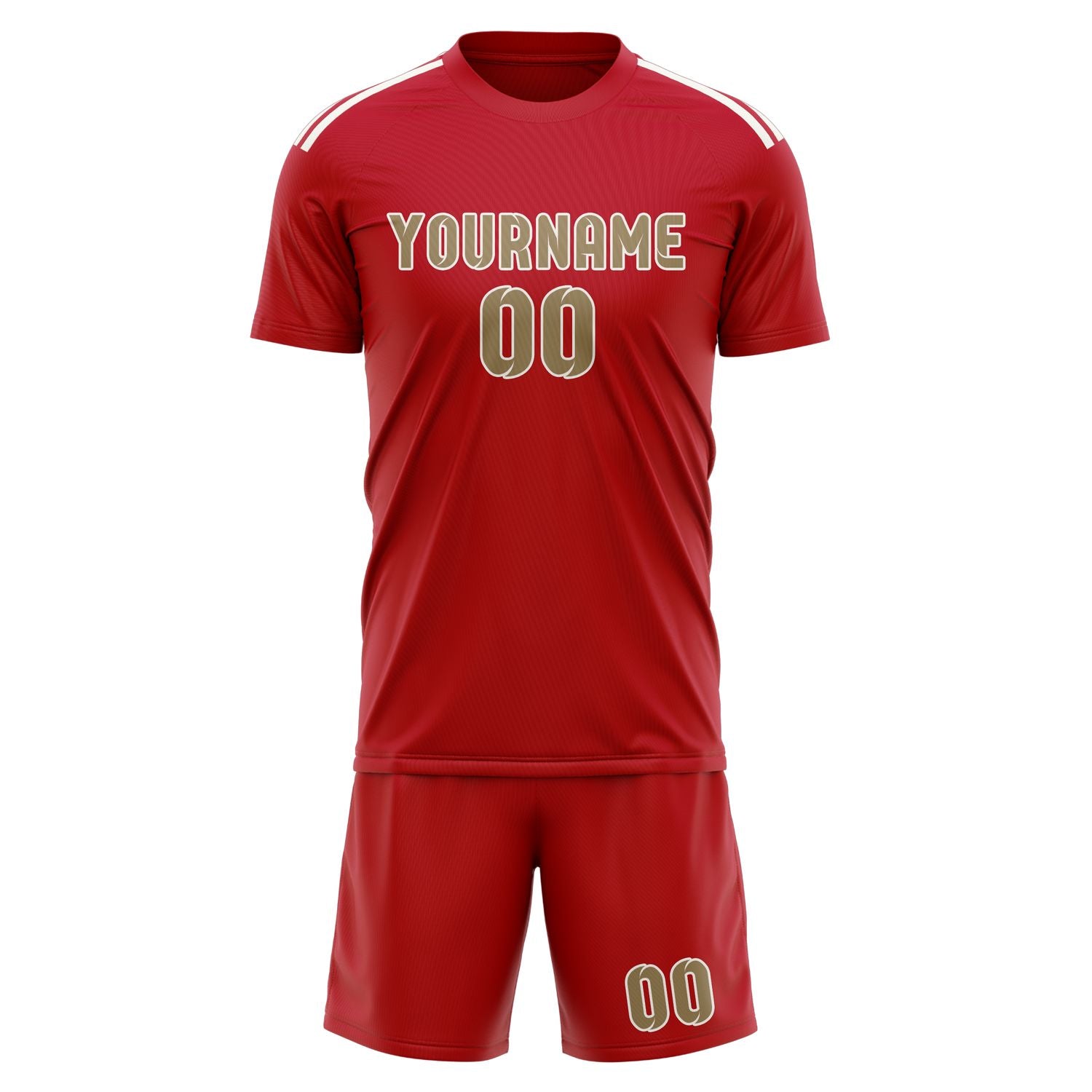 Maßgeschneidertes Professionelles Rot Hellkhaki Fußballtrikot-Set